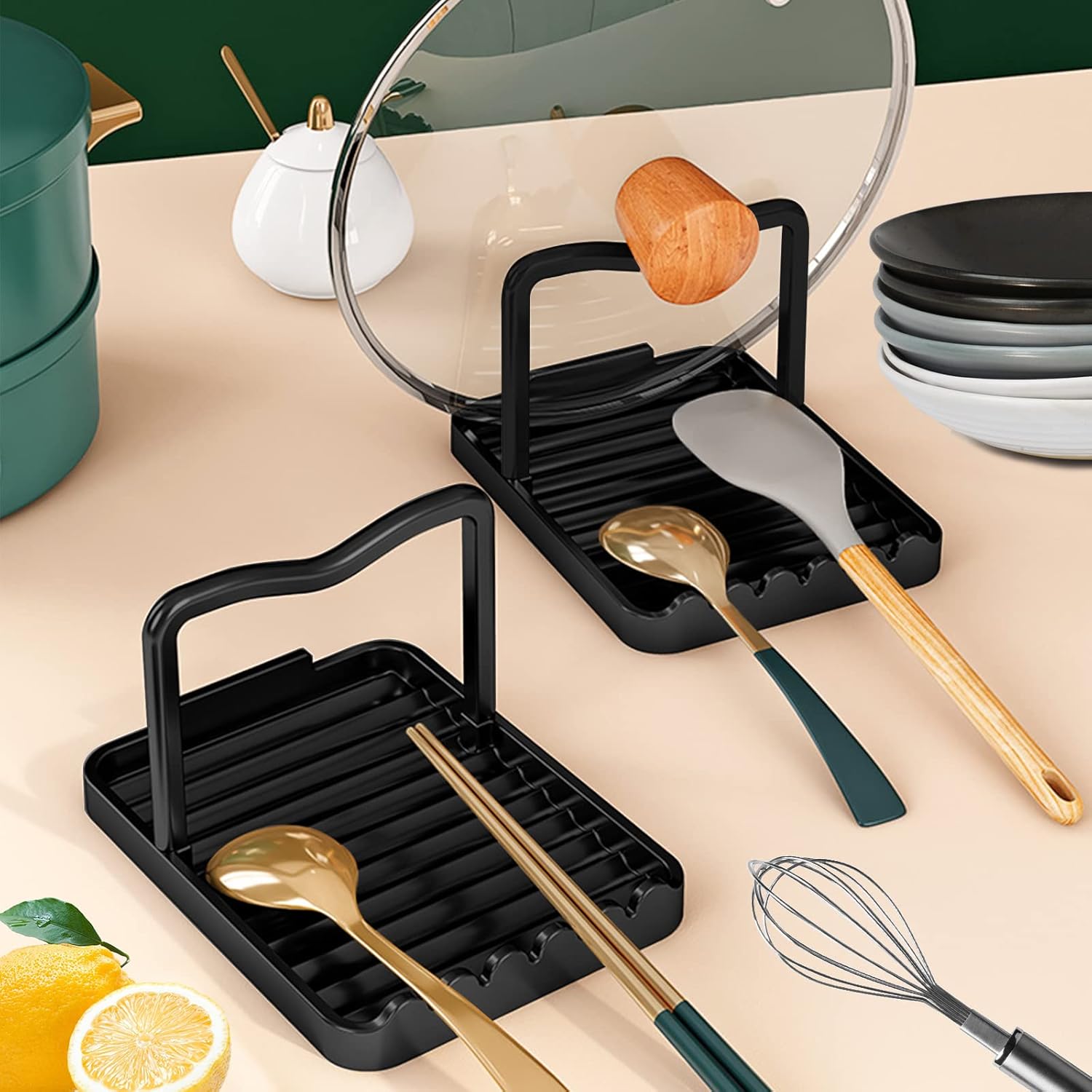 Set 4 Supporti Pieghevoli Per Coperchi Pentole E Cucchiai – Portautensili Da Cucina In PP Con Antigoccia - 3