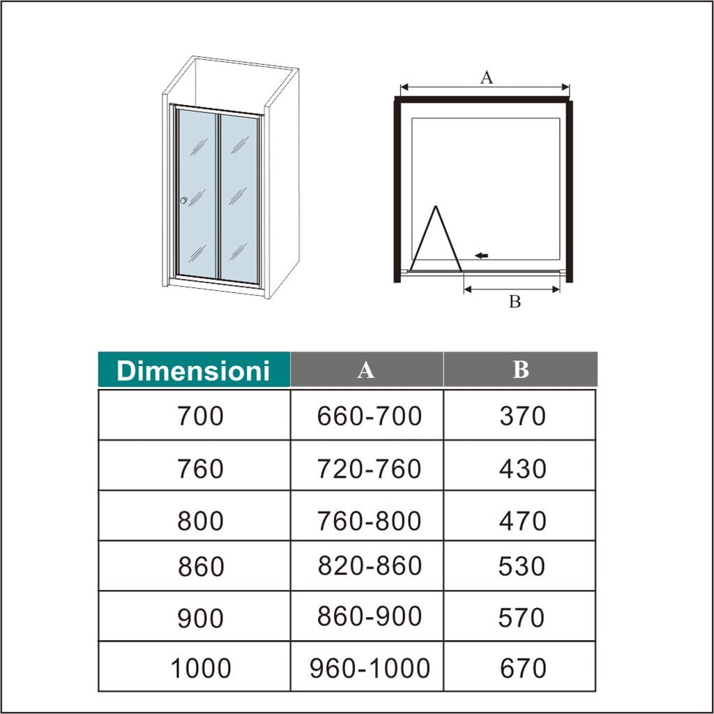 Porta a Soffietto Per Nicchia 90x185 cm in Vetro Temperato Trasparente da 5mm Ingresso Laterale Profilo Cromato - 7