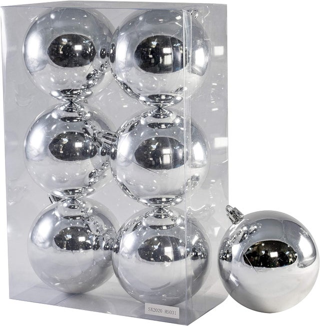 Bolas de Natal Multicoloridas, 6 Unidades de 8 cm, Bolas de Natal para Árvore de Natal, Douradas, Vários Tamanhos (6pcs - 8cm, Prata)
