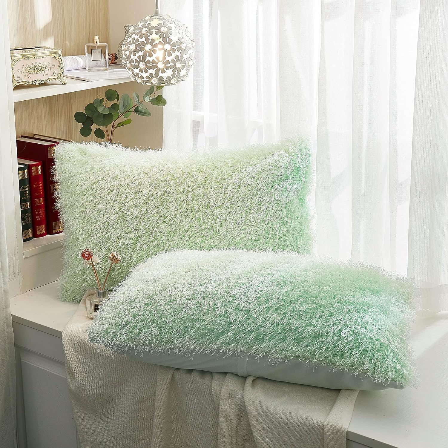 Juego de 2 Fundas de Almohada de 50 x 70 cm, Felpa, Muy Suaves, decoración de sofá, jardín, Exterior, Verde, 50 x 70 cm - 4