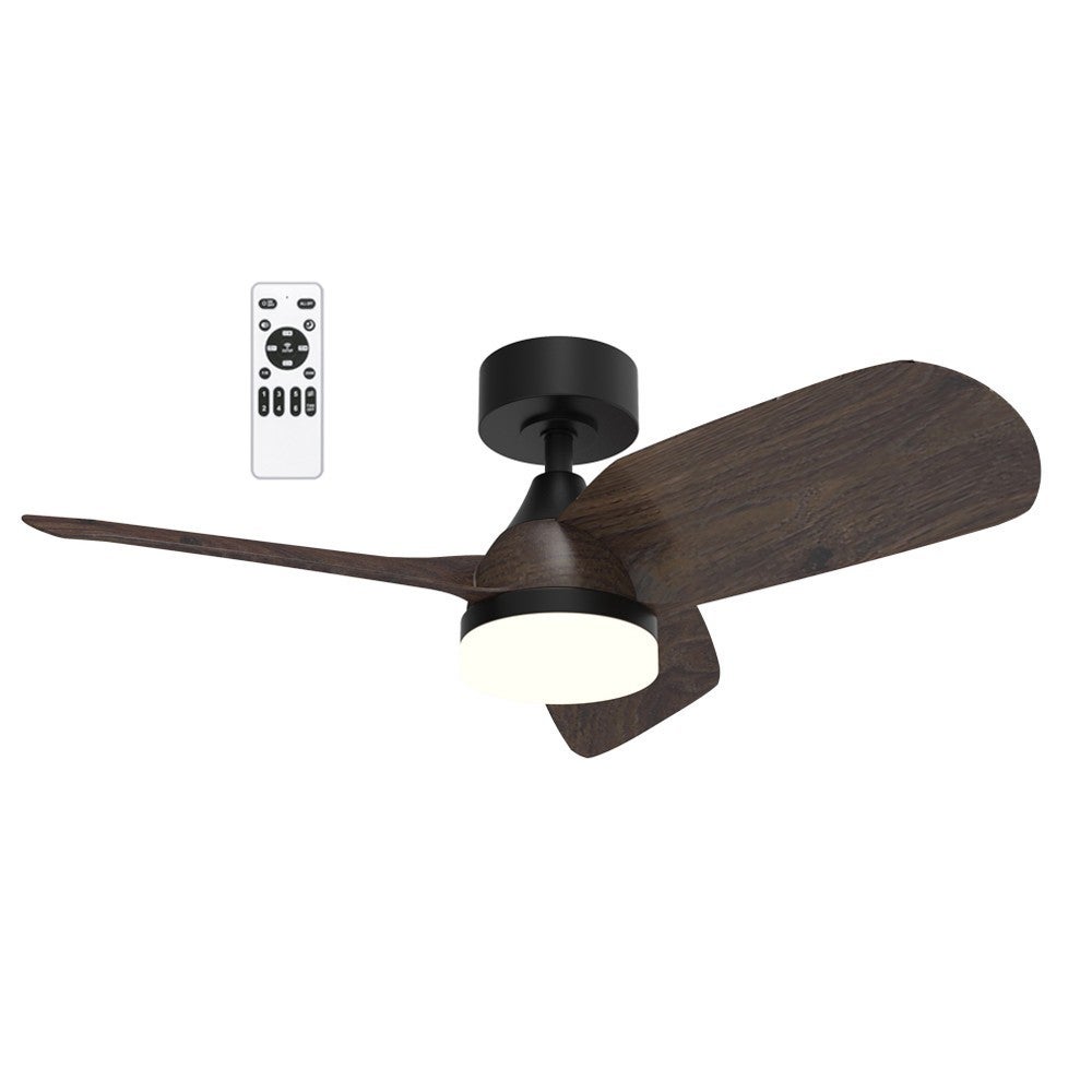 Ventilator de tavan cu lumină motor silențios DC cu telecomandă Wonderlamp Borse Negru+roble 92 cm culoare lumină reglabil
