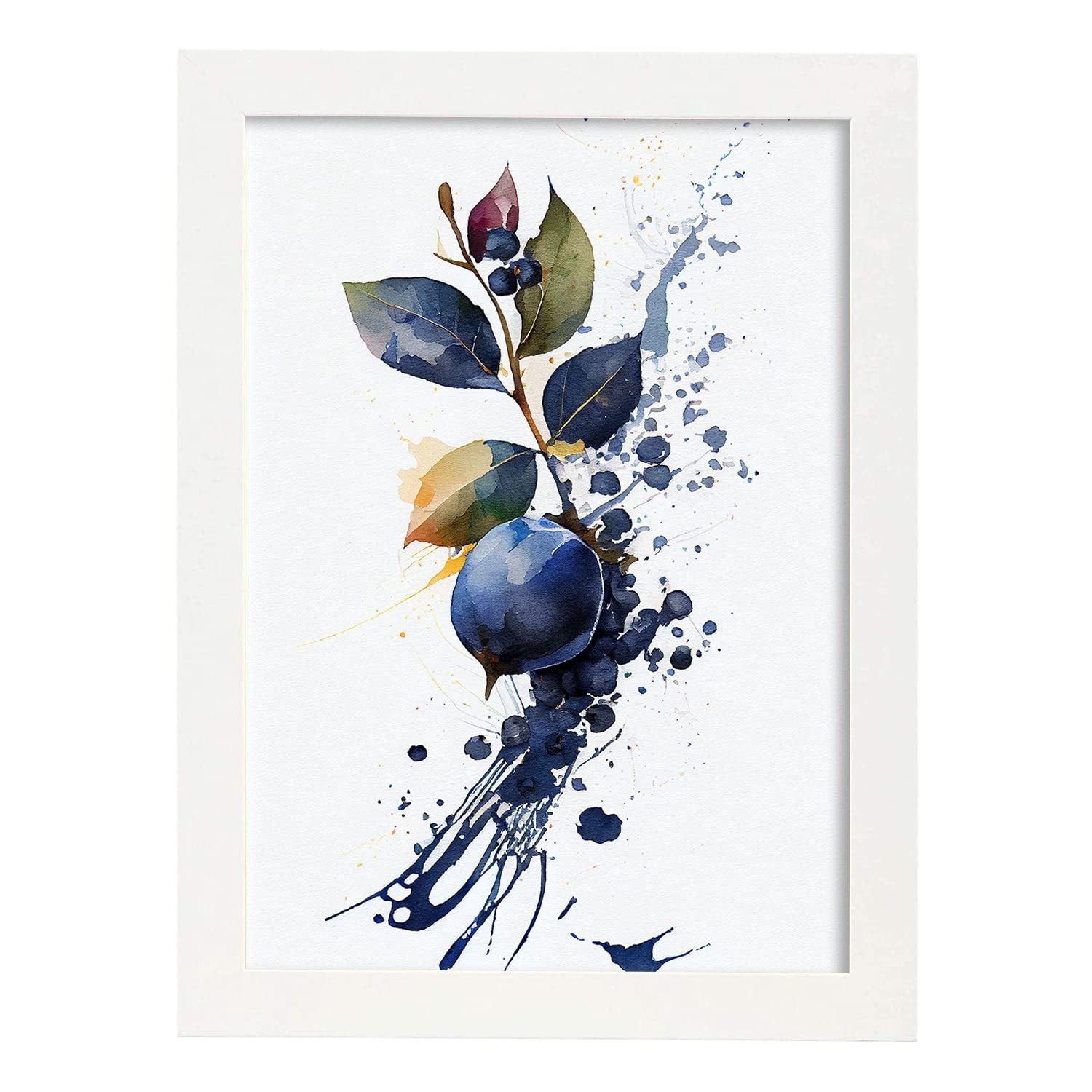 Nacnic poster de arándano a todo color ilustraciones de frutas verduras y comida sana en estilo acuarela y modelo 1 a3 con marco blancos