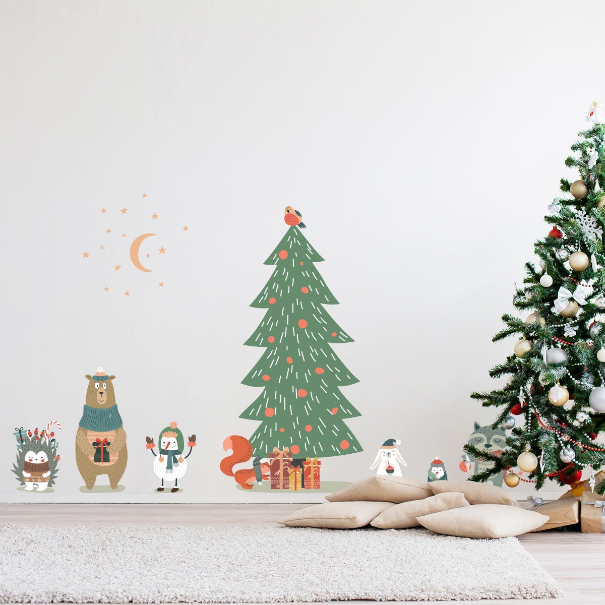 Stickers Noël animaux enchantés - Autocollants stickers adhésifs noël - décoration fêtes - 90x60cm - 3