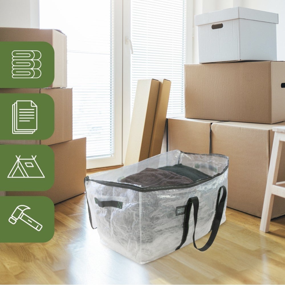 Pack and Move - Lot 6 Grands Sacs Déménagement Transparent Recyclé - Rangement Et Transport Ultra Résistant - Réutilisable - Poignées Solides - 100L - 3