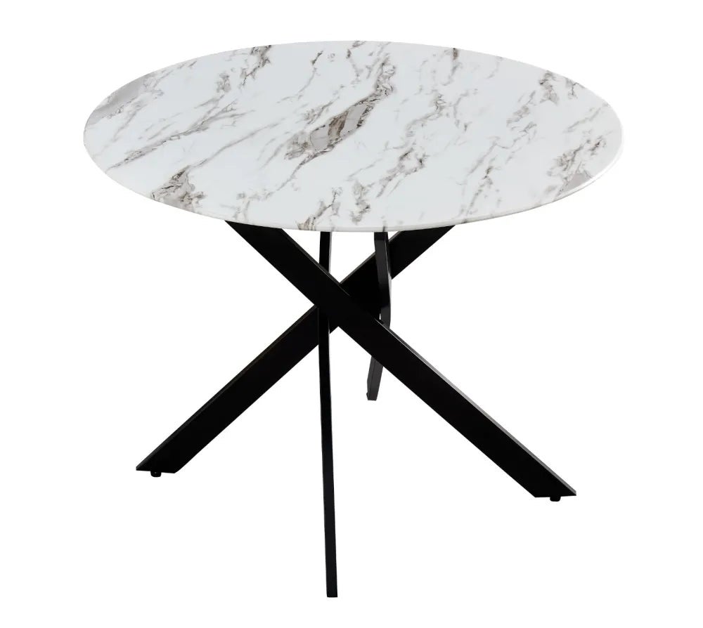 Table à manger ronde JESSICA en MARBRE BLANC pieds Métal noir 100 cm 4 ...