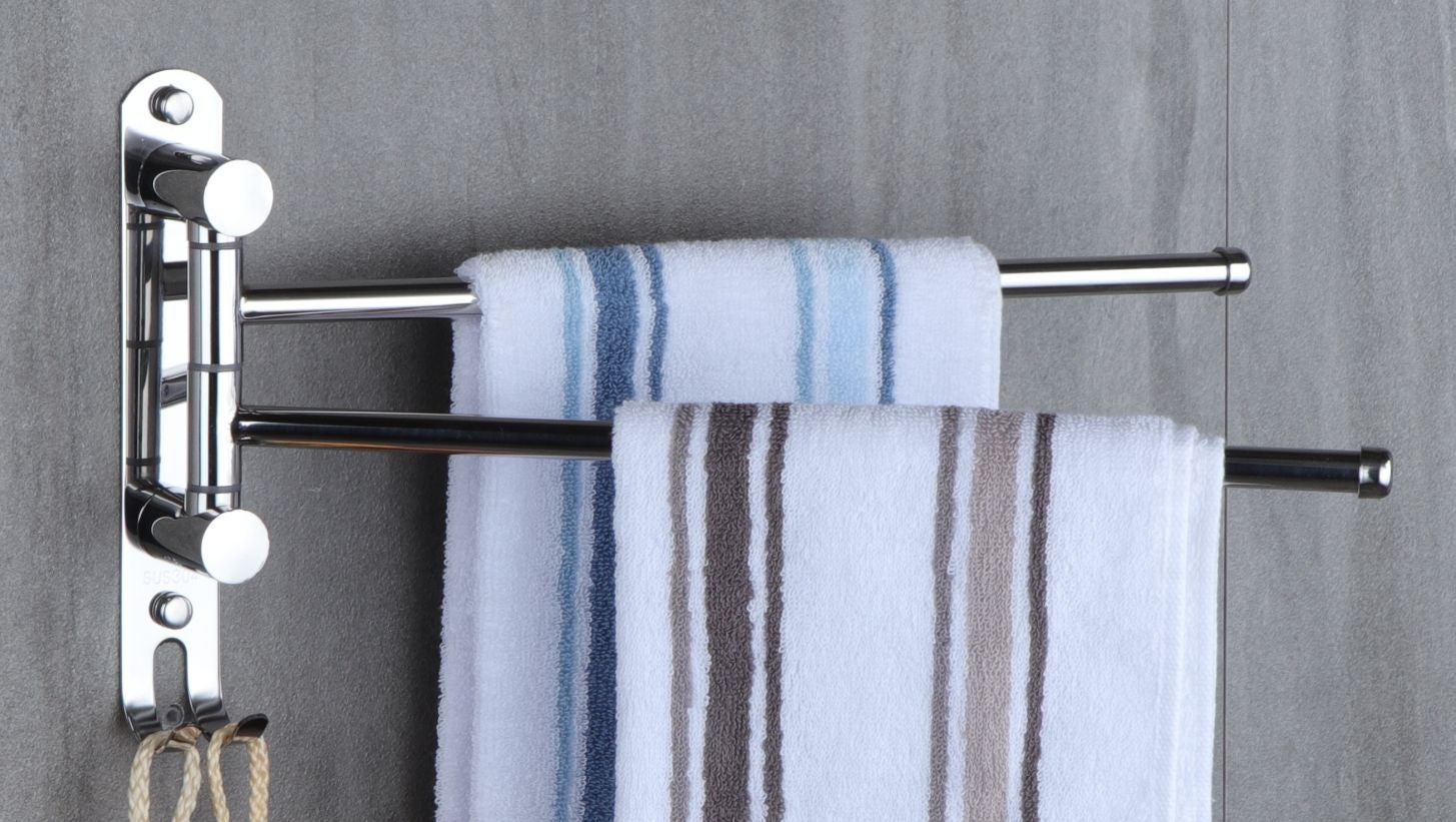 Porte-Serviettes Salle de Bain avec 2 Barres 180°Rotatives Sèche