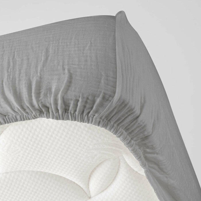Drap-housse 2 personnes 140 x 190 cm – Gaze de Coton Uni 57 fils – Angelia Gris - 3