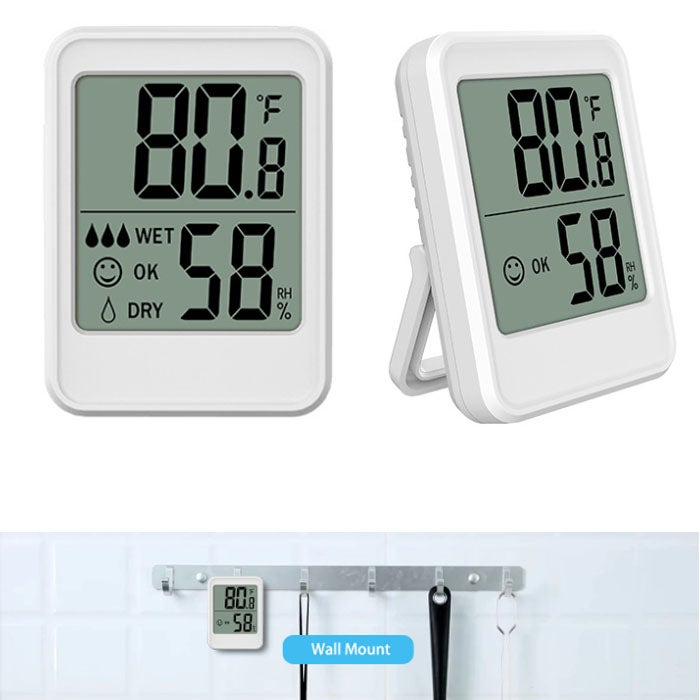 Cyfrowy termometr-higrometr, 2 sztuki, monitor temperatury i wilgotności do pokoju, pokoju dziecięcego, szklarni (biały - bez podświetlenia)