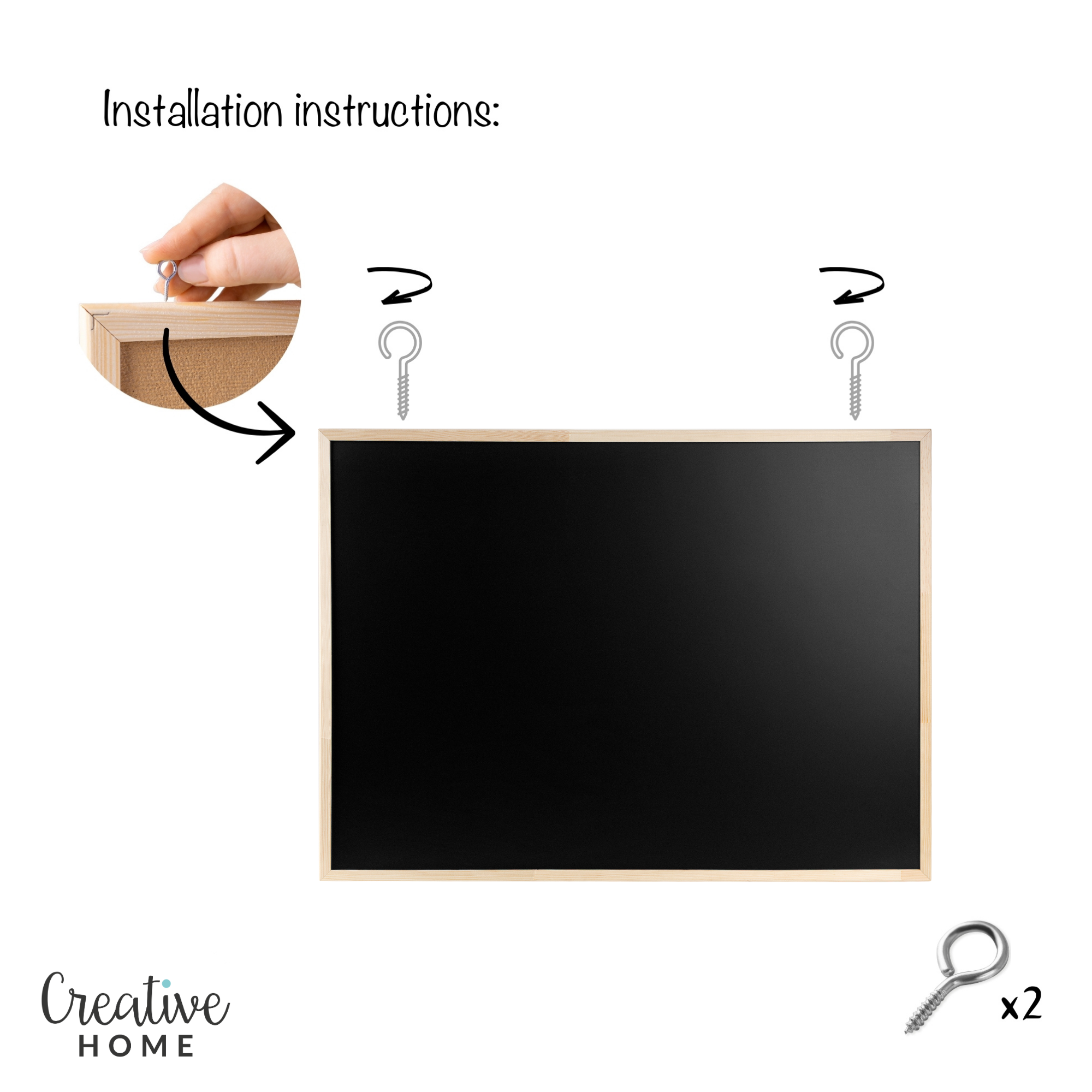 Creative Home Tableau Magnétique 80 x 60 cm | Ardoise Craie Noire Murale | 2 Crochets Fixation | Maison Bureau École - 5
