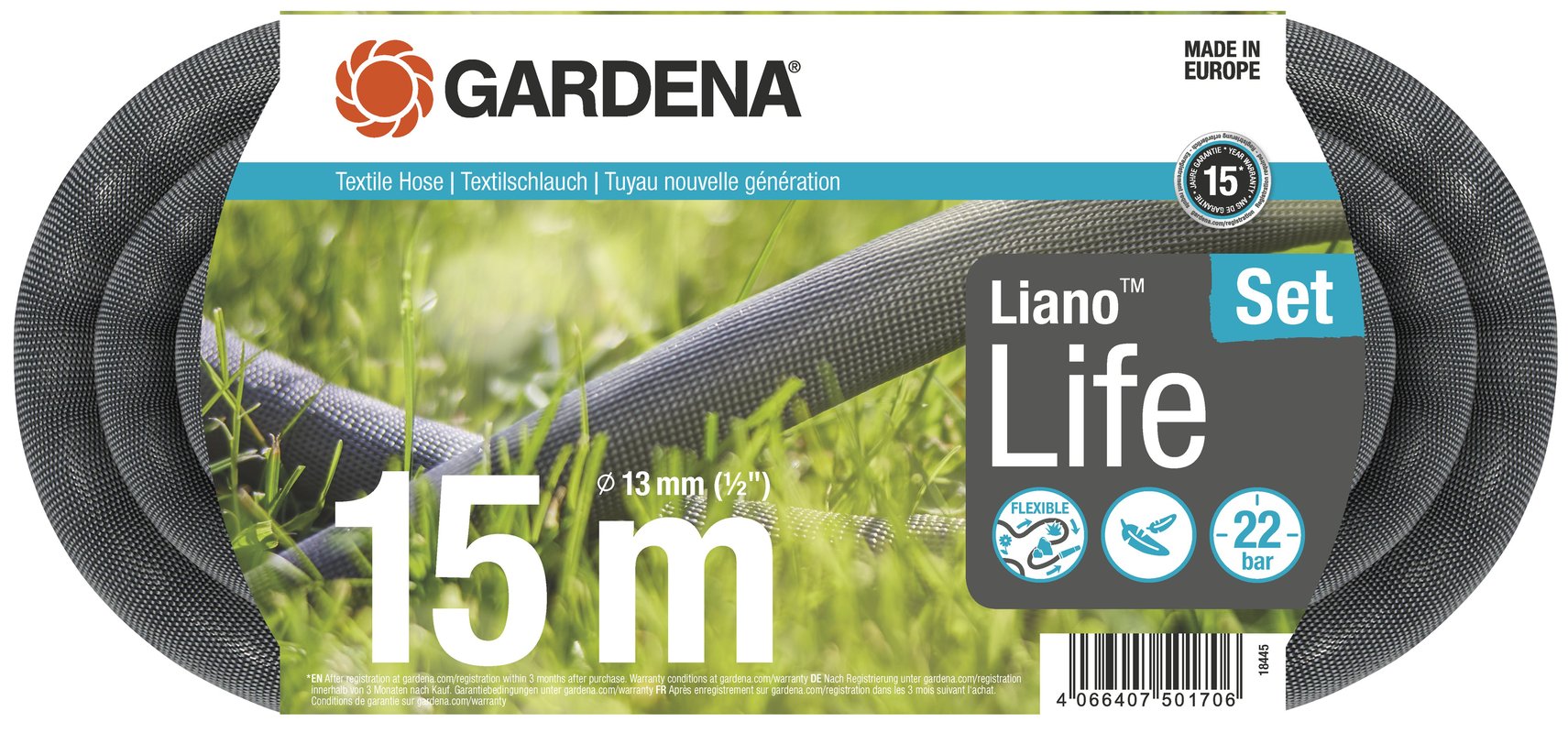 Zestaw węża GARDENA Liano life L.15 m Średnica 12 mm