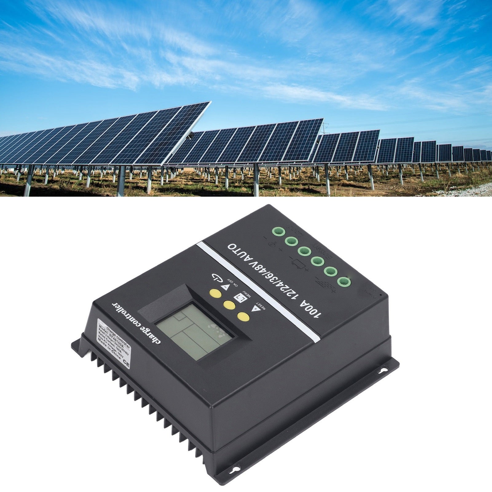 Controlador de carga solar MPPT, porta USB dupla, ecrã LCD retroiluminado, regulador adaptativo para painéis solares de 12V, 24V, 36V e 48V - 9