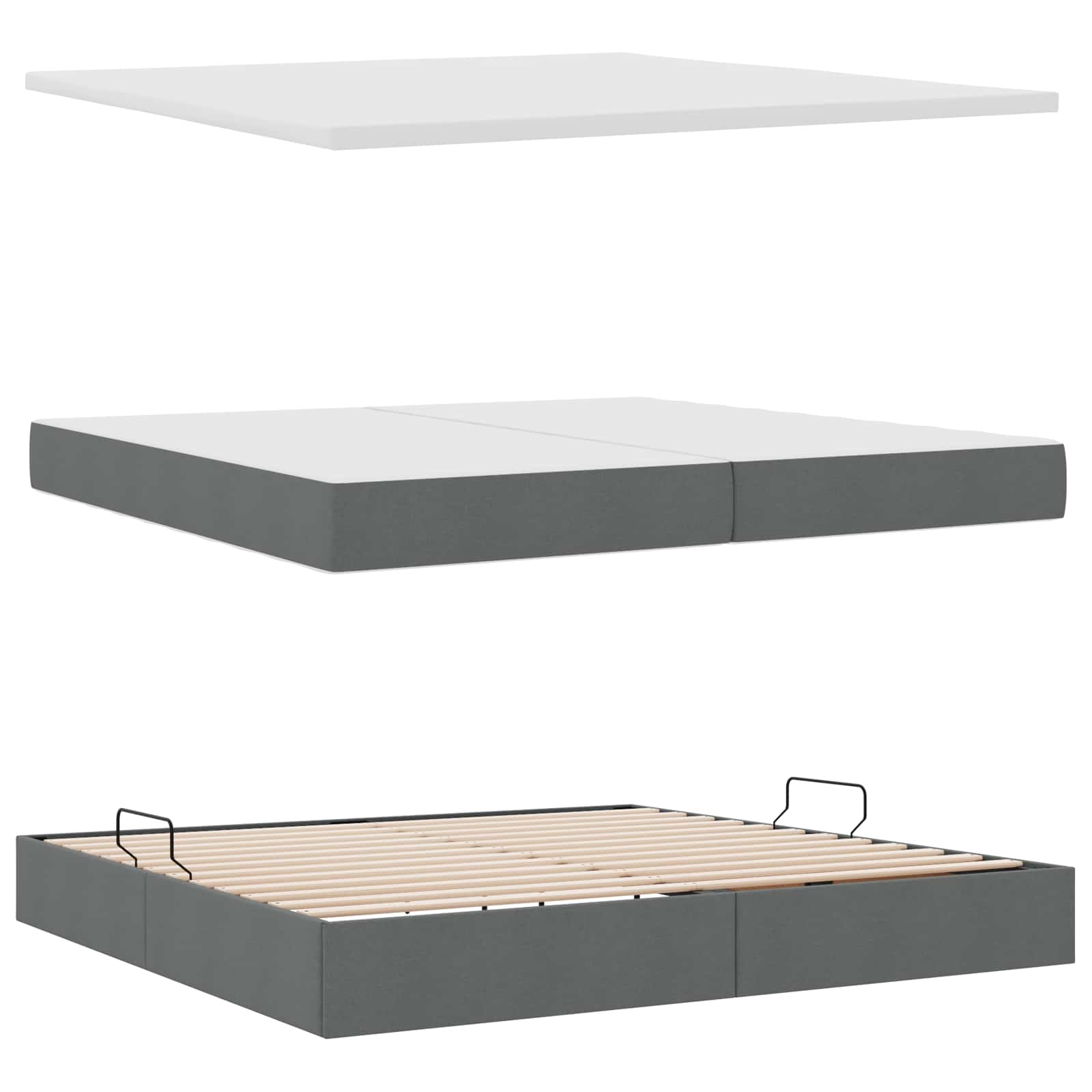 Lit avec rangement et matelas gris foncé 200 x 200 cm velours - 7