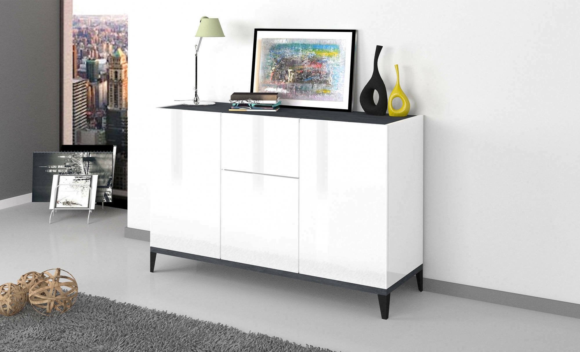 Credenza Paolo, Madia da cucina 3 ante e 3 cassetti, cm