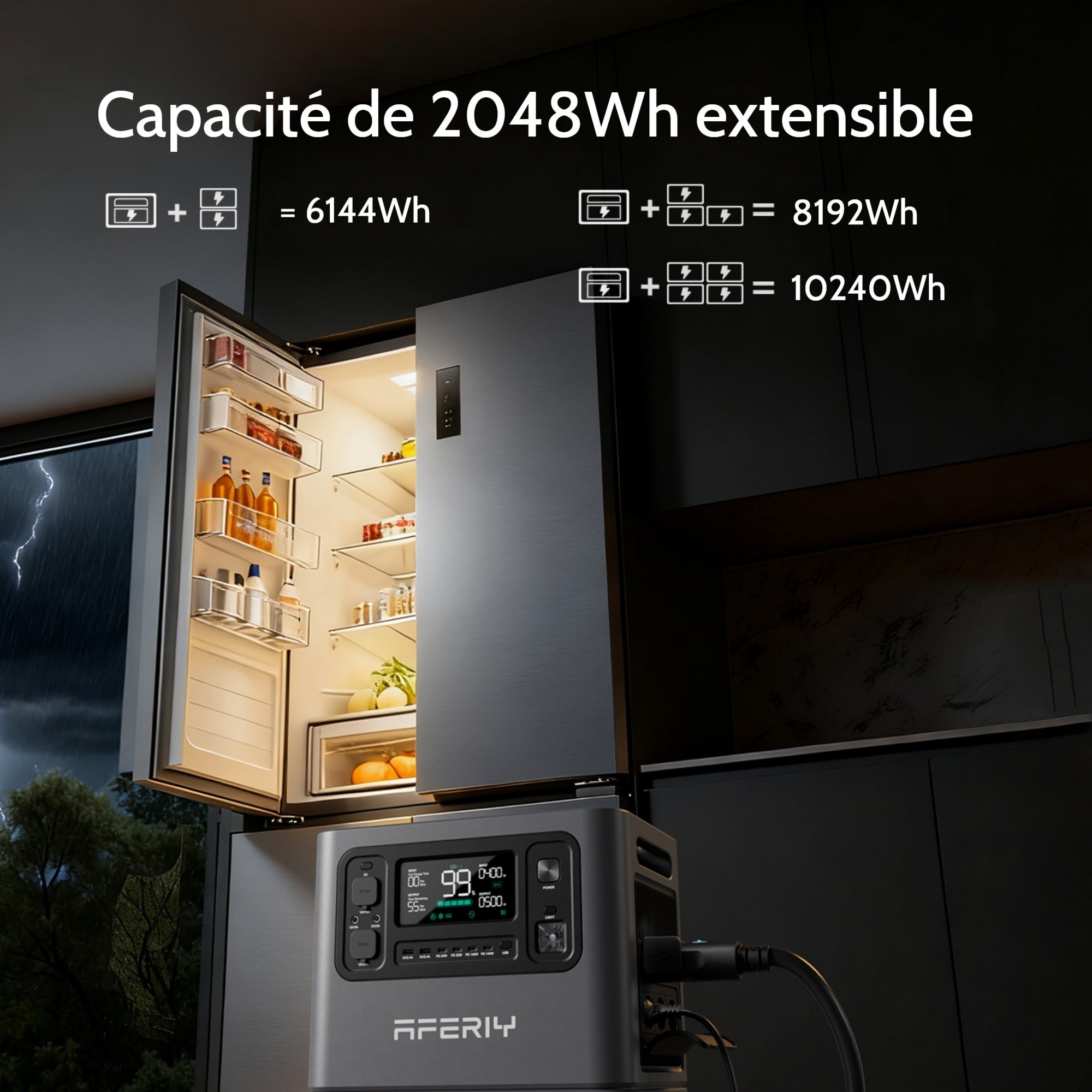 Station électrique portable 2800W 2048Wh extensible 10,24kWh batterie LiFePO4 recharge rapide 1,5h MPPT 1200W UPS App mobile noir - 4