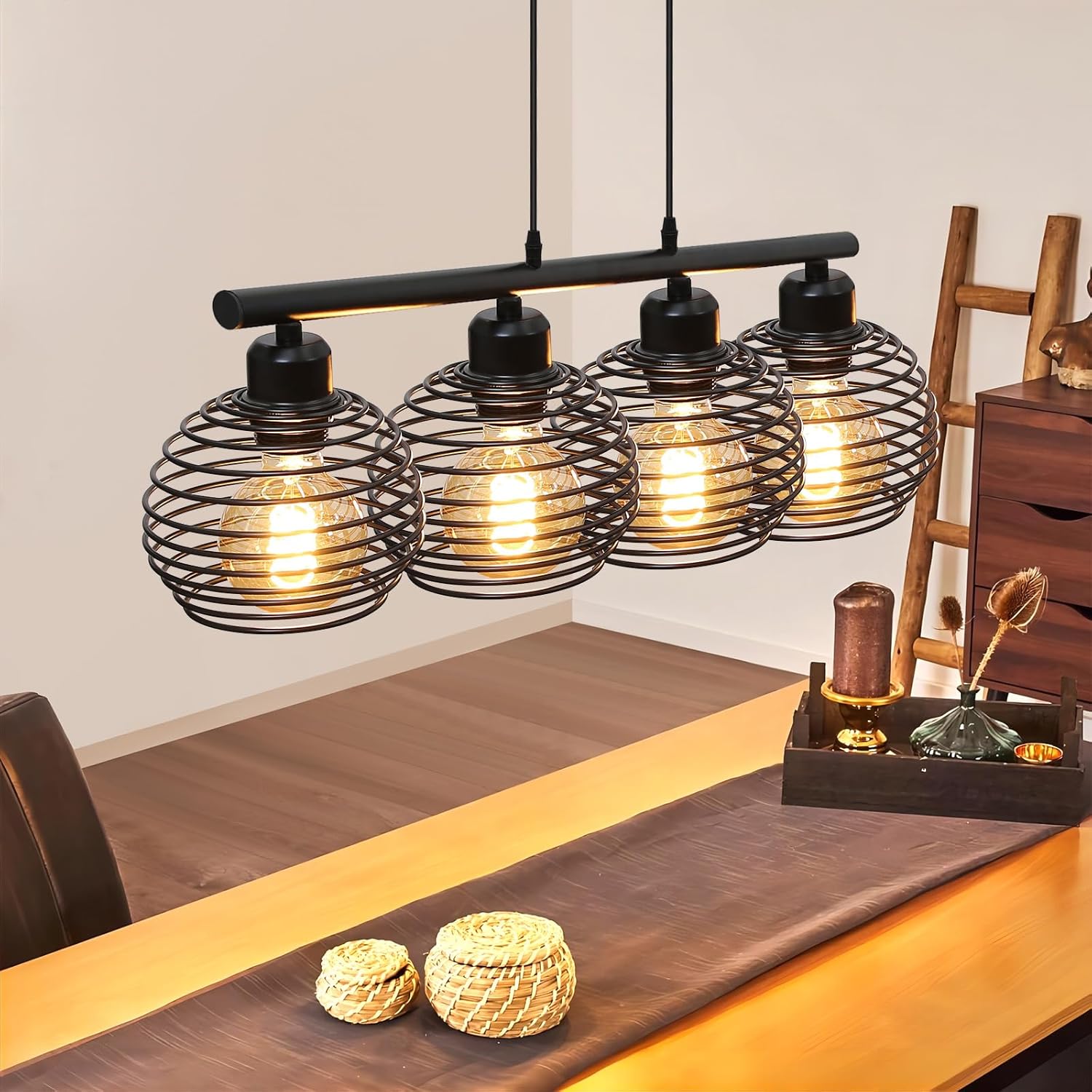 Nettlife Lampa wisząca Vintage, czarna, E27, metalowa, industrialna, do jadalni, kuchni i salonu (żarówka nie w zestawie)