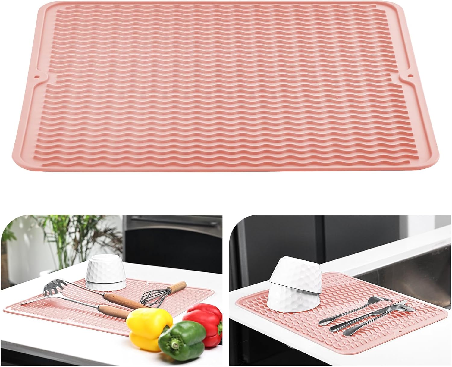 Mata ociekowa 40 x 45 cm - silikonowa mata ociekowa - antypoślizgowa - odporna na ciepło - różowa - uniseks