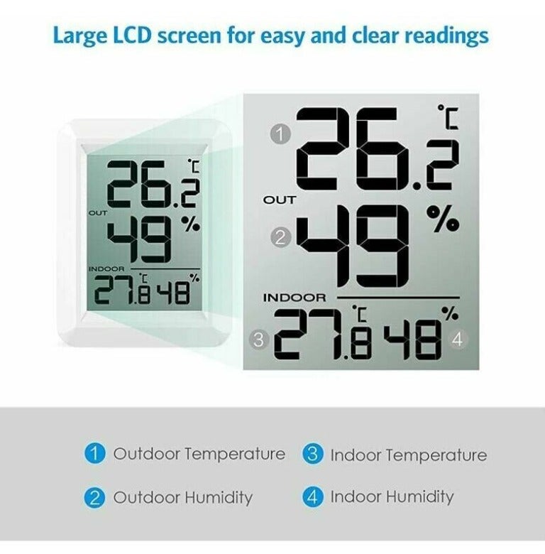 Thermomètre Intérieur et Extérieur, Thermomètre Connecté avec Capteur Extérieure sans Fil, Thermomètre Hygrometre Numérique avec Grand Ecran LCD - 2