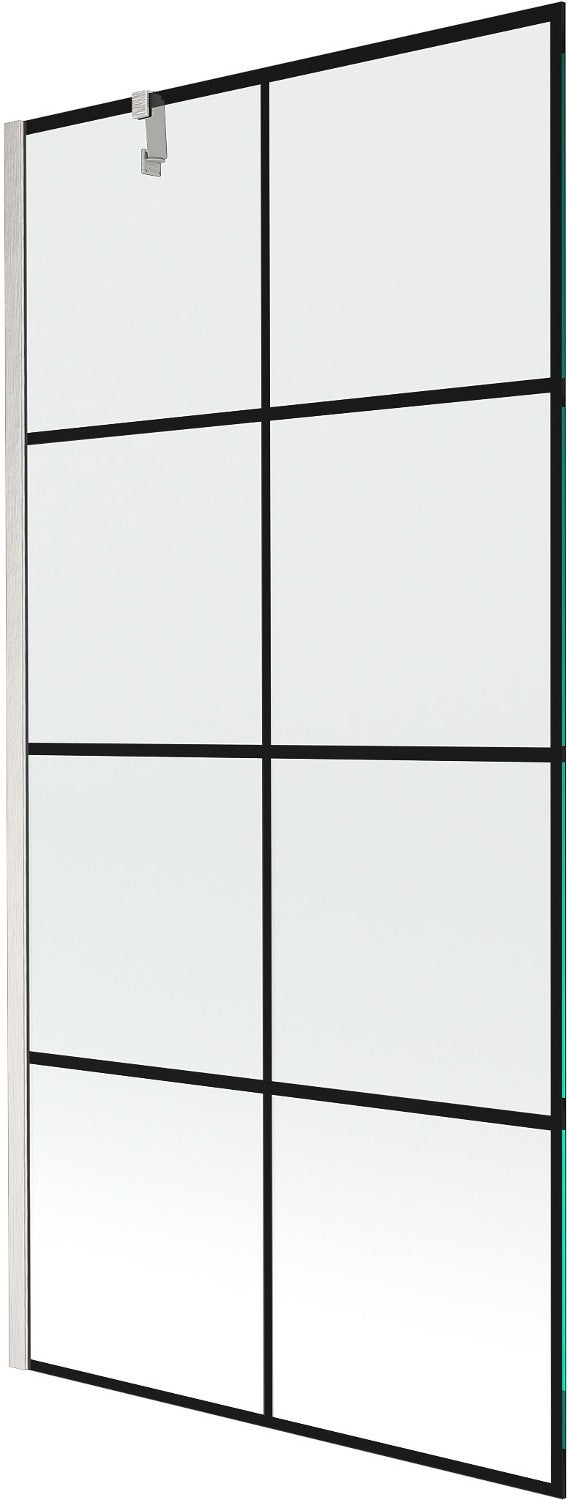 Mexen Next parawan nawannowy 1-skrzydłowy 90 x 150 cm, czarna kratka, nikiel szczotkowany - 895-090-000-00-77-97