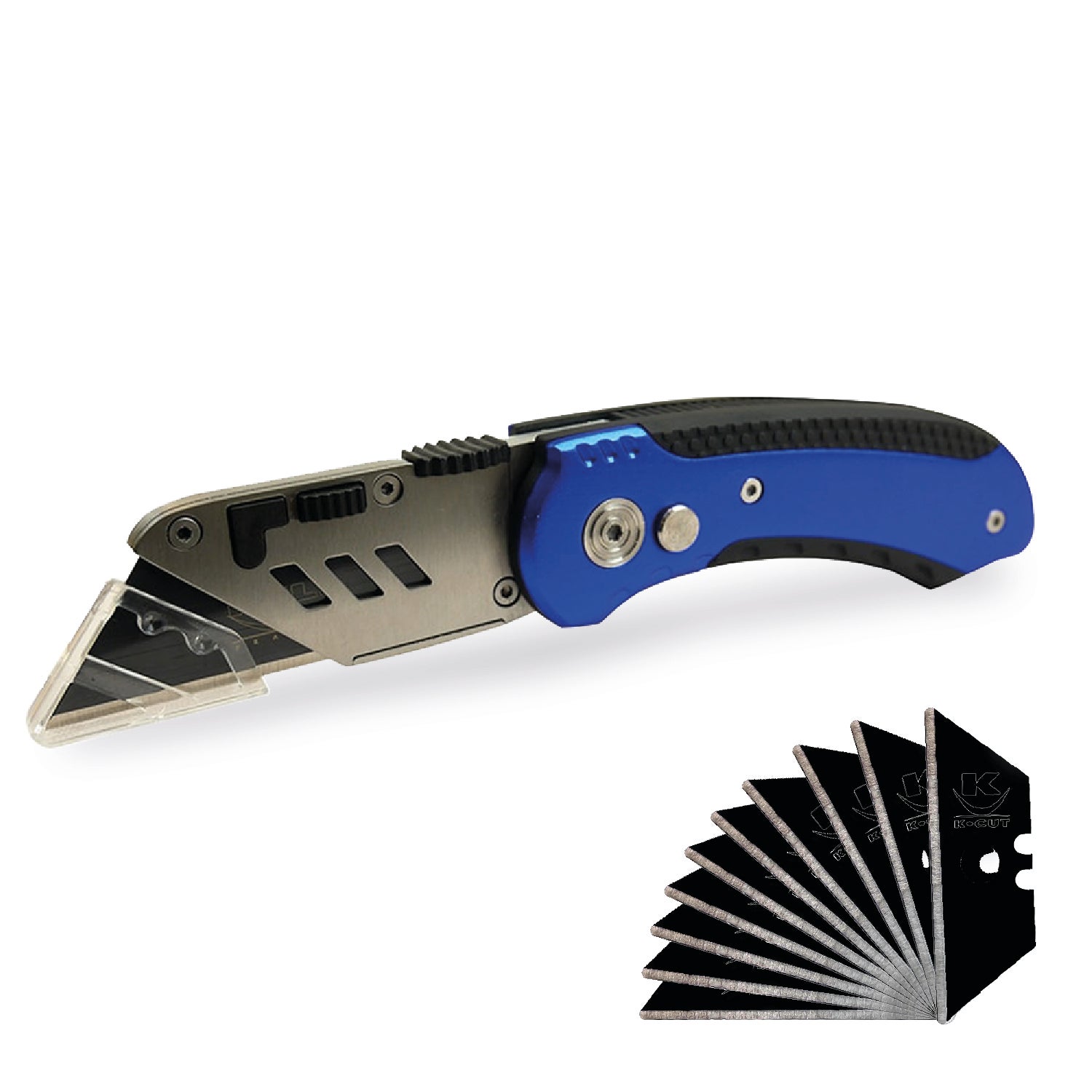 Cutter Utilitaire Professionnel KELI Pliant + 10 Lames Black Blade SK2 - Aluminium