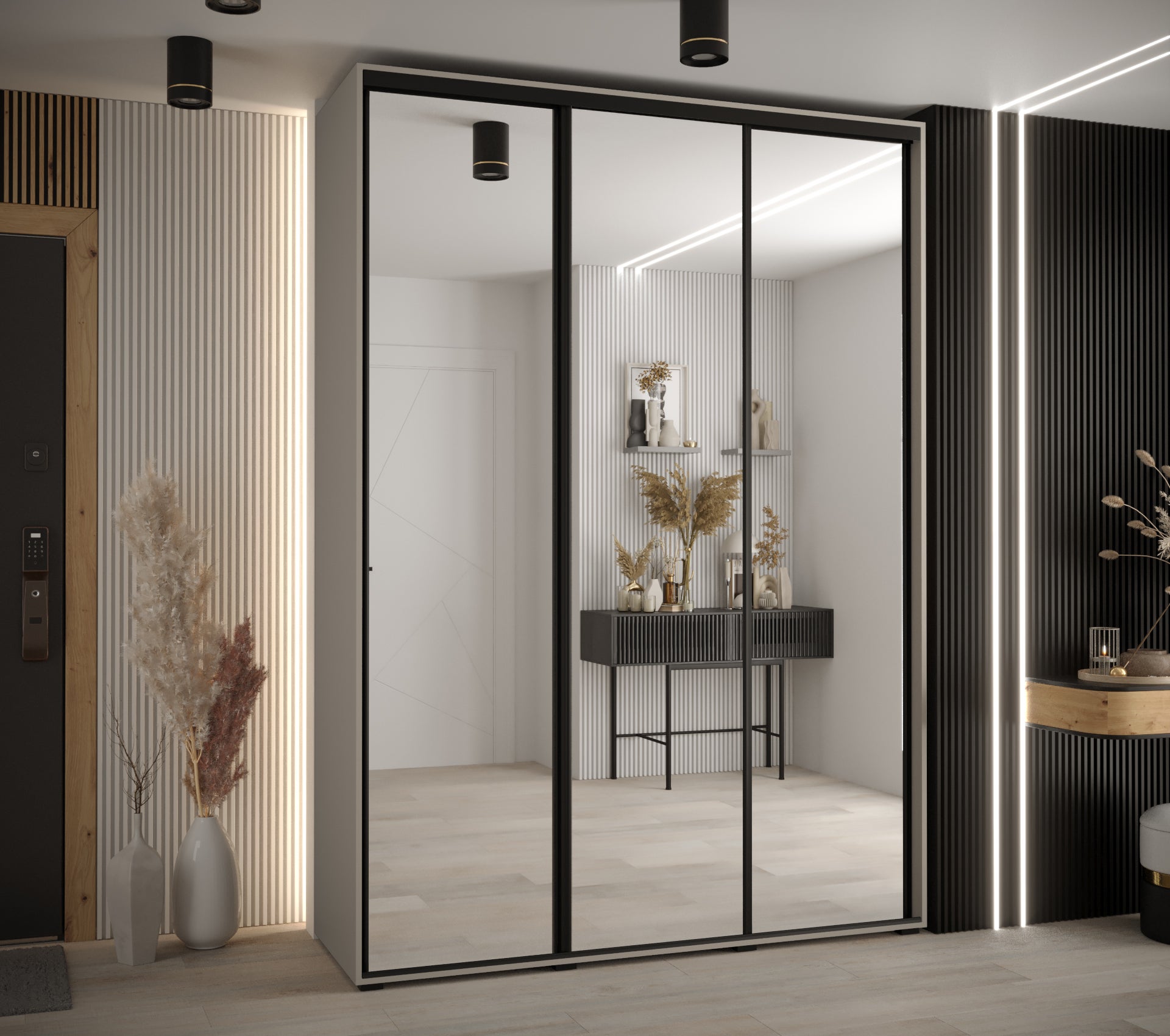 Szafa przesuwna z lustrem wysoka Dakota 2 170 x 60 x 235,2 cm kaszmir + u. czarny - Abiks Meble - 2