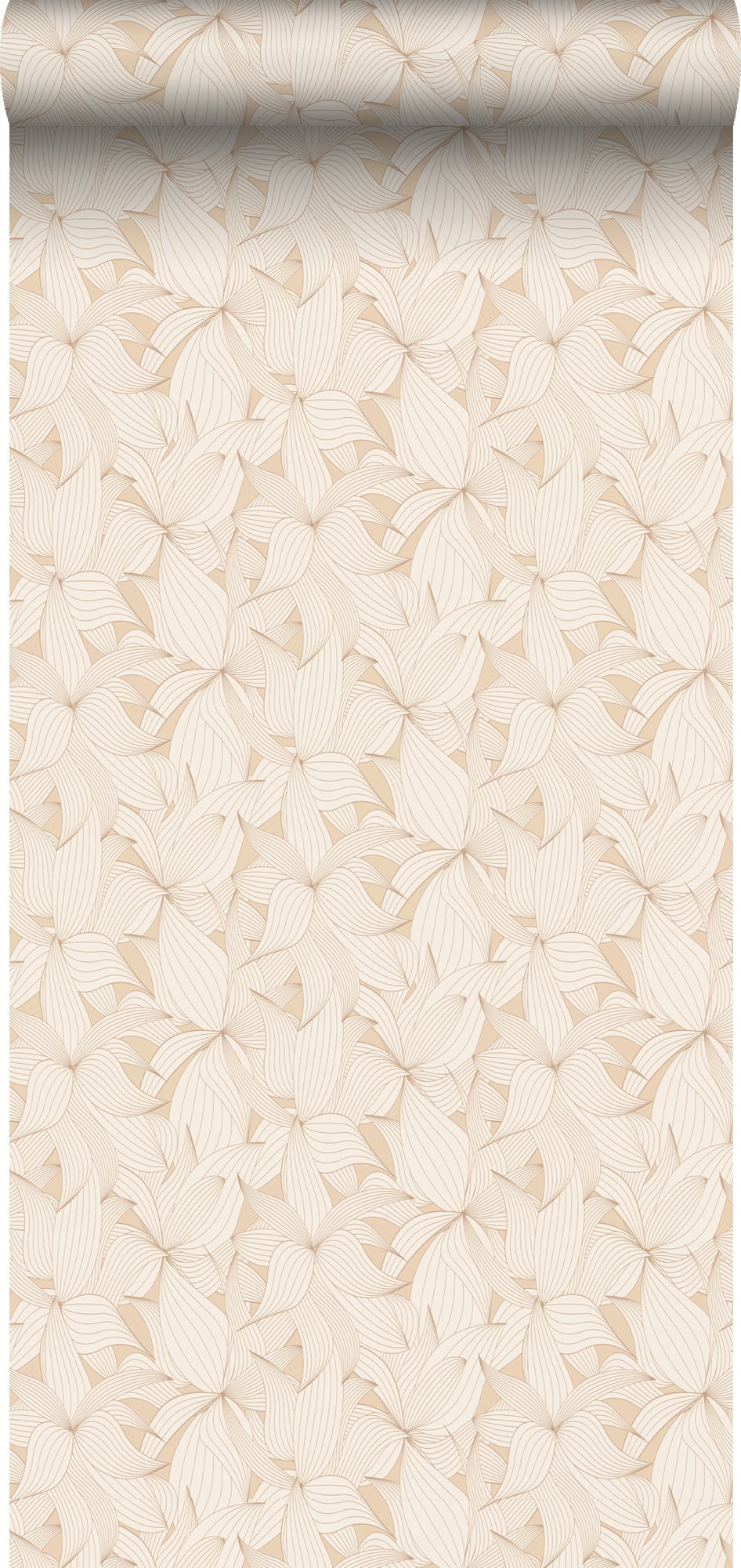 Papel pintado hojas dibujadas beige arena y rojo barro cocido clara - 50 x 900 cm - estahome