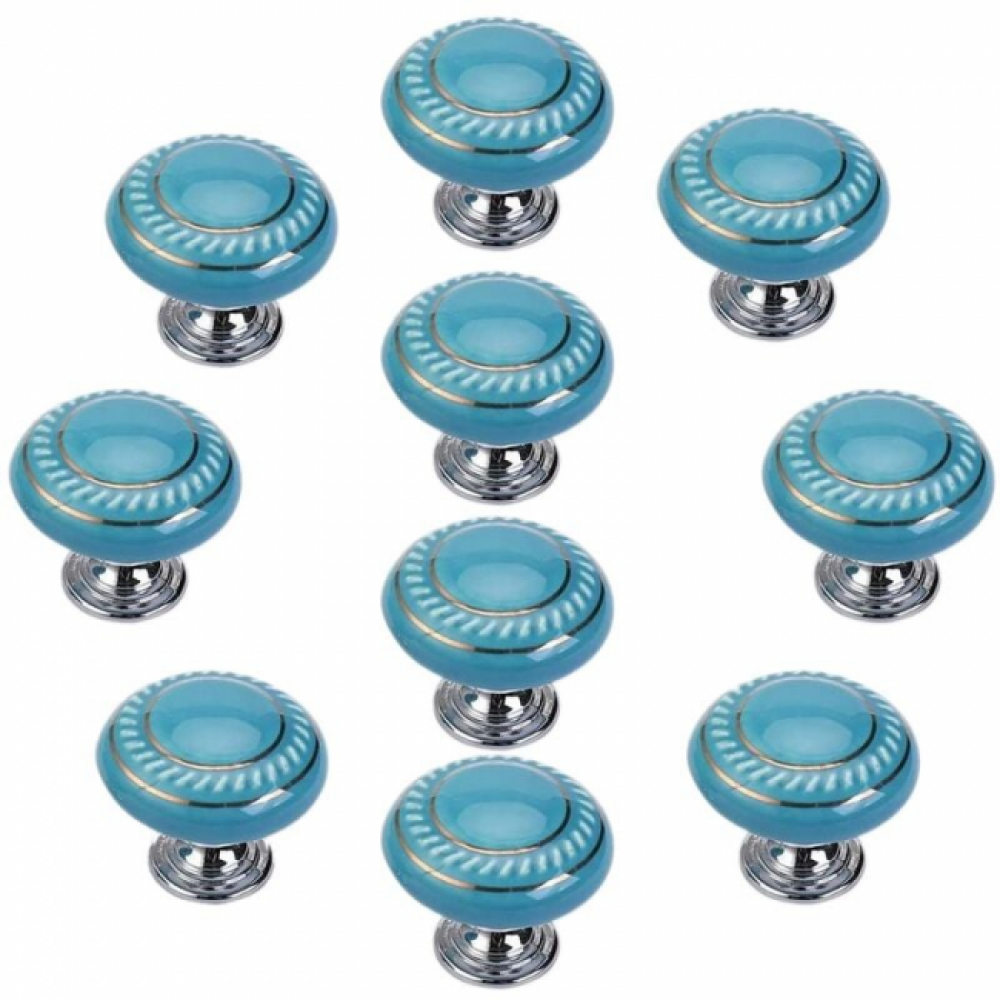 Uchwyty meblowe - do szuflad, szafek - ceramiczne - 10 sztuk - 30 mm - niebieskie
