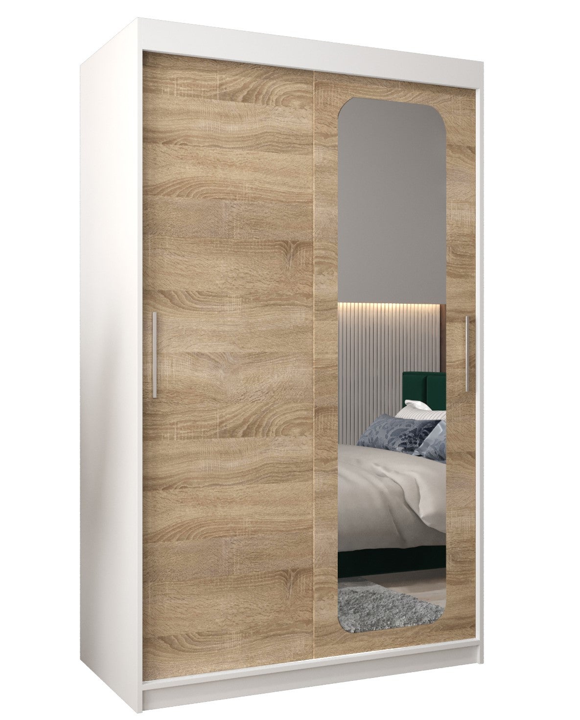 Szafa przesuwna garderoba PROMO T2 120 x 62 x 200 cm Biały + Sonoma - Abiks Meble