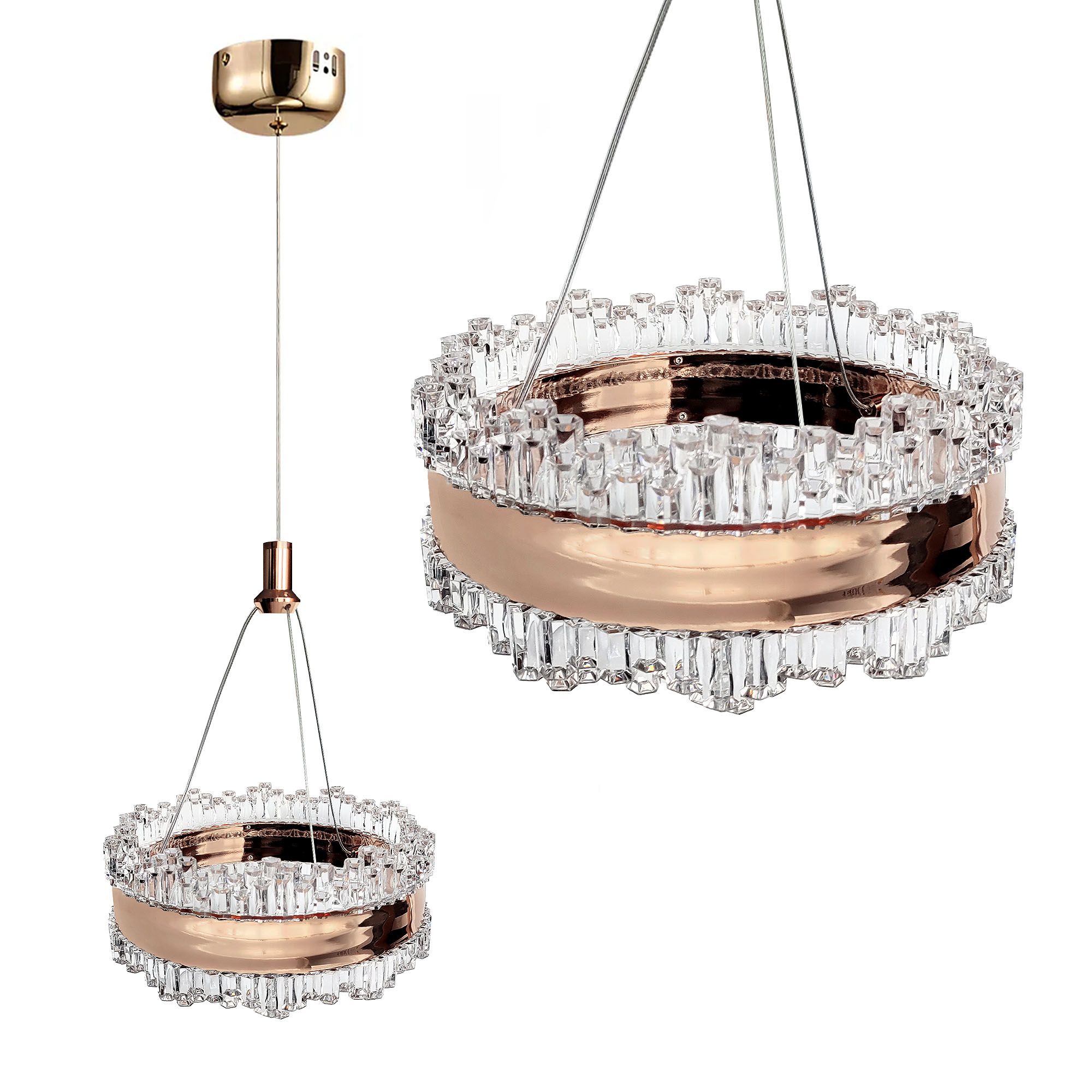 Lampa Sufitowa Wisząca Kryształowa Led Toolight Lhj099-Cp Złoty, Różowe Złoto