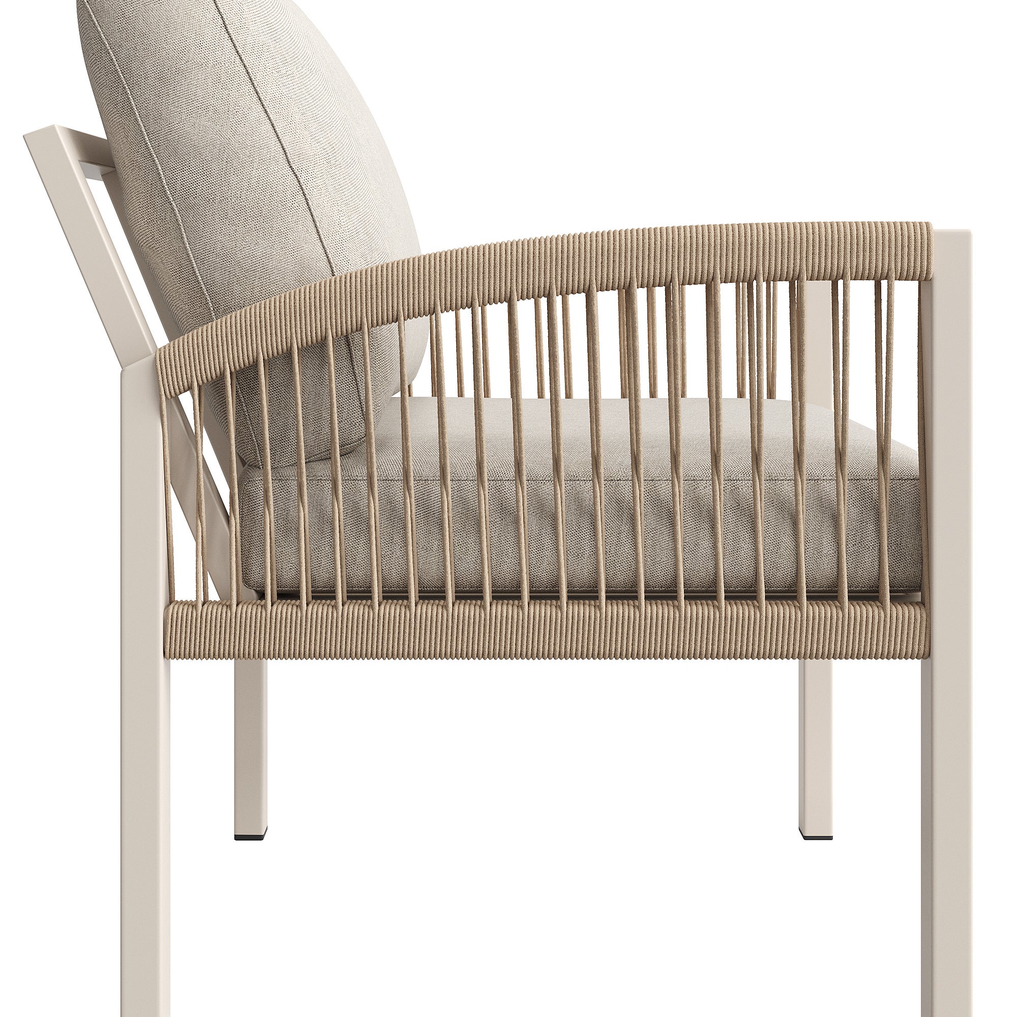 Sofá de jardín 7 plazas,Estructura de hierro resistente con cojines beige, Incluye mesa de cristal aspecto madera y 2 sillones, Conjunto para terraza - 9
