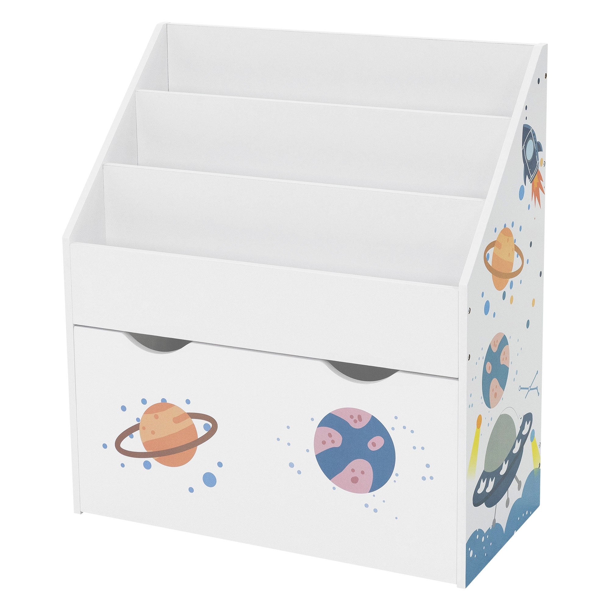 en.casa] Étagère pour Enfant à 6 Bacs Amovibles 2 Compartiments Meuble de Rangement Jouets à Motif Dinosaures Panneau de Particules Textile Non Tissé Métal 74 x 62 x 27 cm Blanc Vert