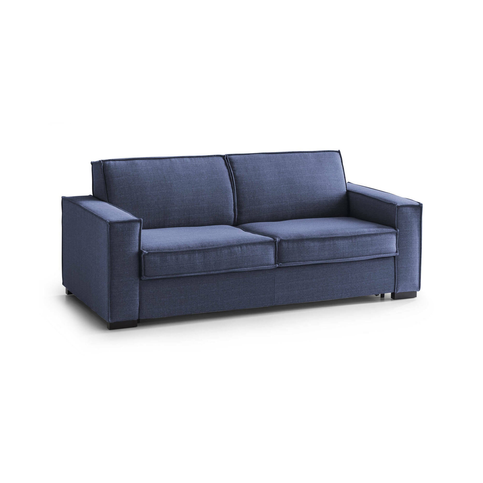 Sofá cama 2 plazas alano, sofá de salón con apertura giratoria, tejido acolchado, reposabrazos estándar, 100% made in italy, 180x95h90 cm, azul