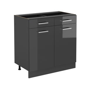 Vicco Mobiletto Base Cucina R-Line - Nero Lucido/Quercia Dorata, 80 Cm Senza Piano, Modulare E Moderno - Foto 7