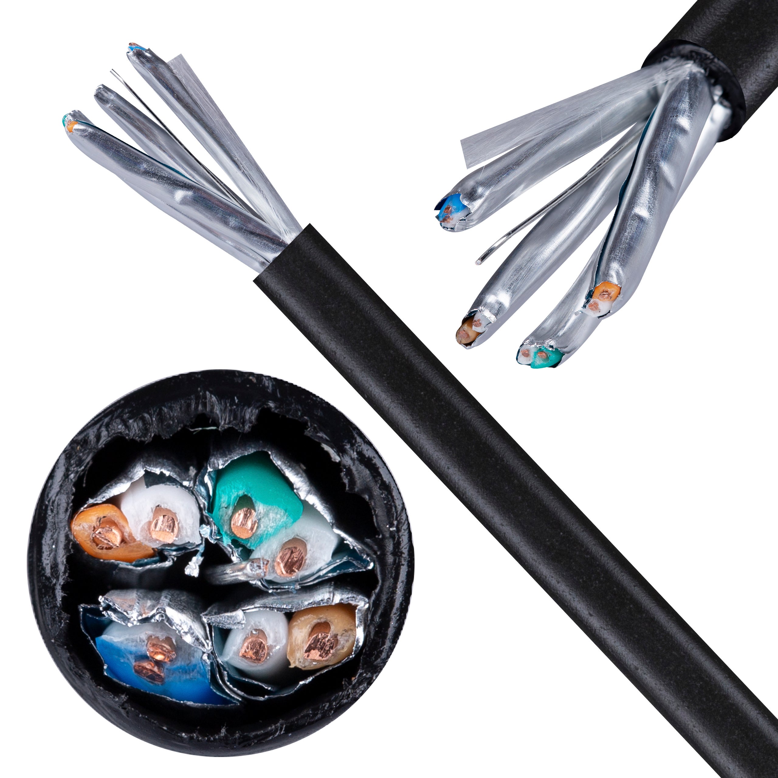 Kabel sieciowy U/FTP kat.6A skrętka 4x2x0,57mm zewnętrzny suchy PE czarny Alantec 100m