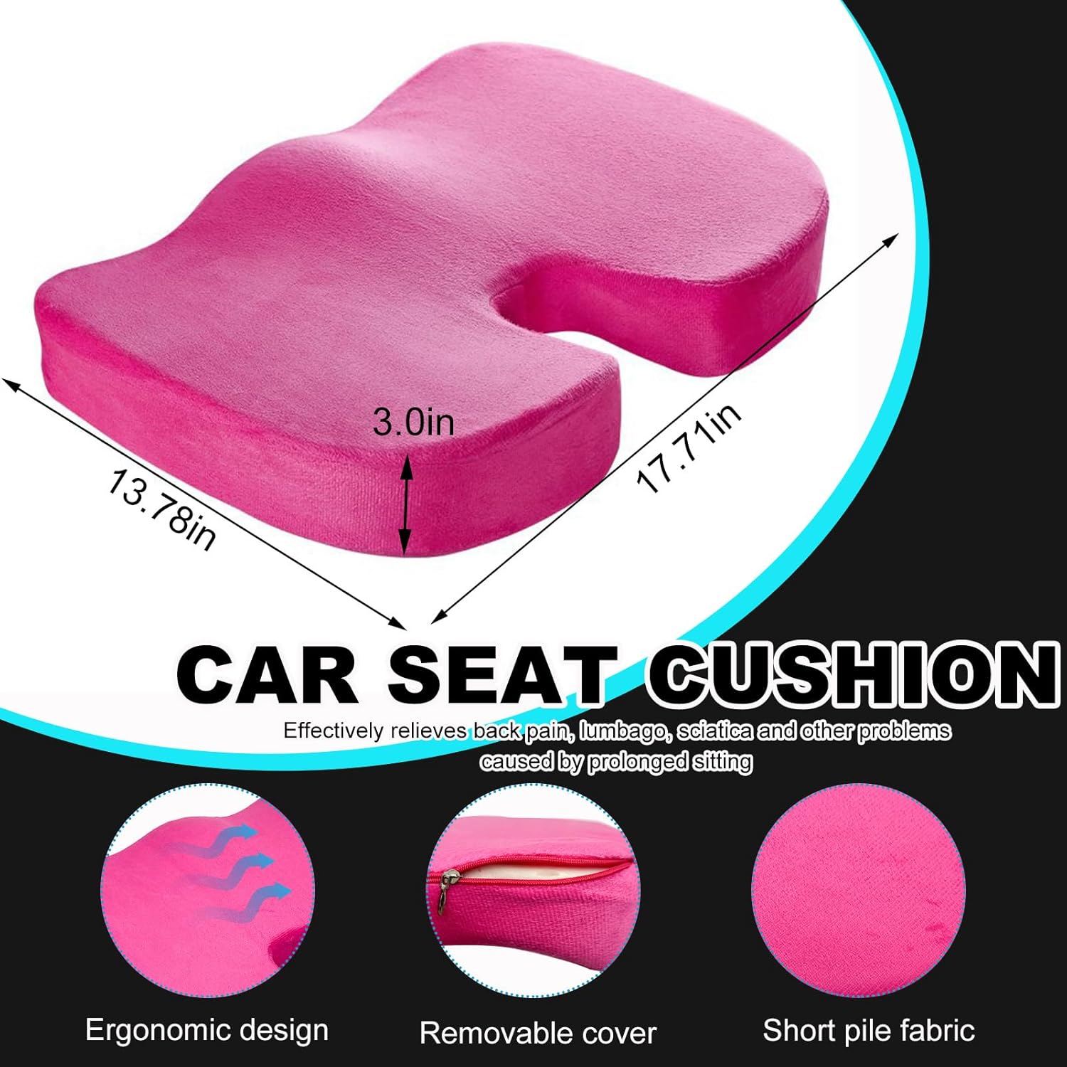 Coussin Siège Mousse Mémoire Forme - Soutien Lombaire Dos - Housse Lavable - Bureau Voiture Maison