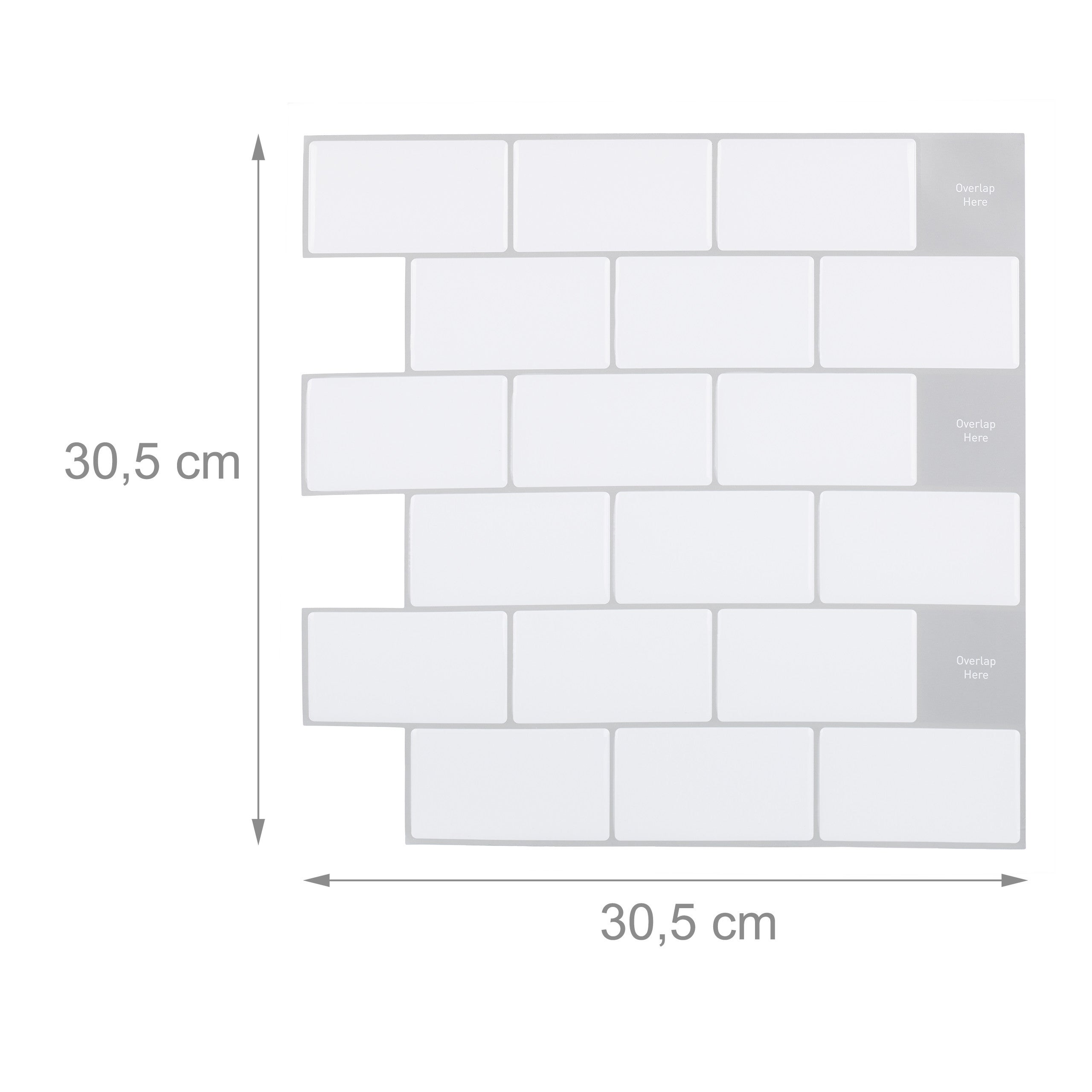 Set da 10 Piastrelle Autoadesive, per Bagno e Cucina, HL 30,5x30,5cm, Effetto Subway, Impermeabili, Bianco, Relaxdays - 4