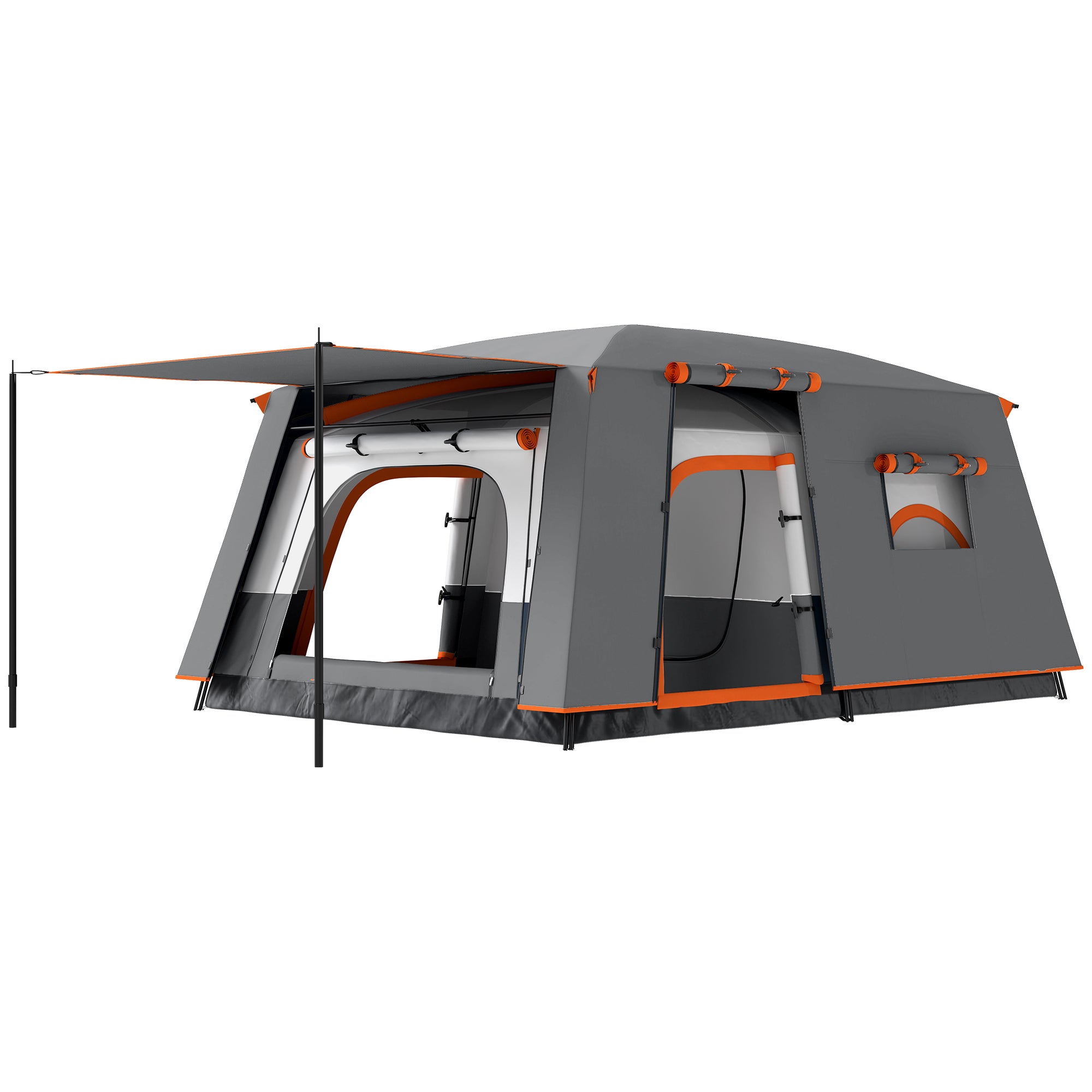 Tente camping 4-6 personnes, 2 chambres et véranda, imperméable UPF30+, sac de transport, gris - 2
