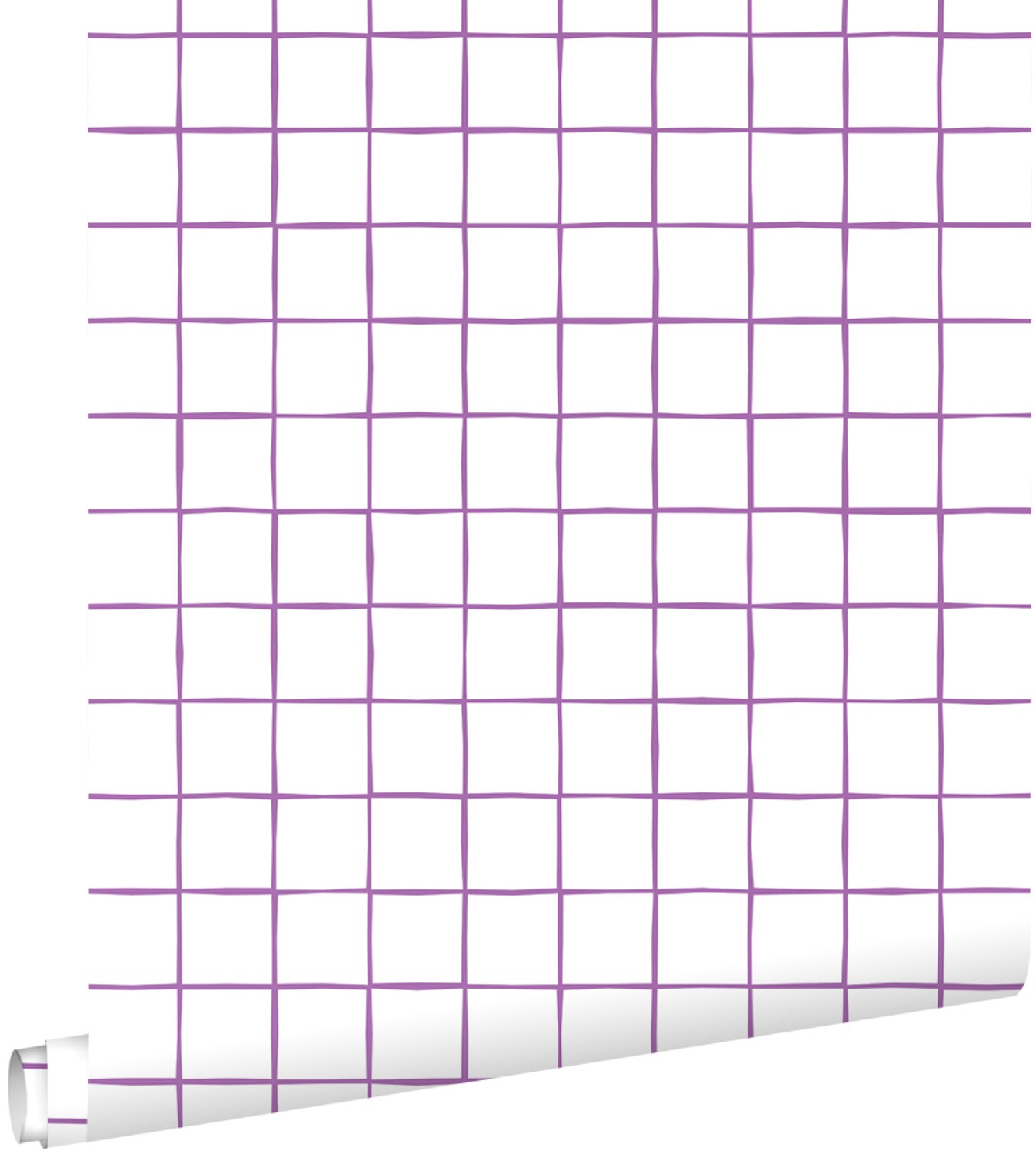 Tapeta motyw kratki fioletowymIbiałym - 50 x 900 cm - ESTAHOME