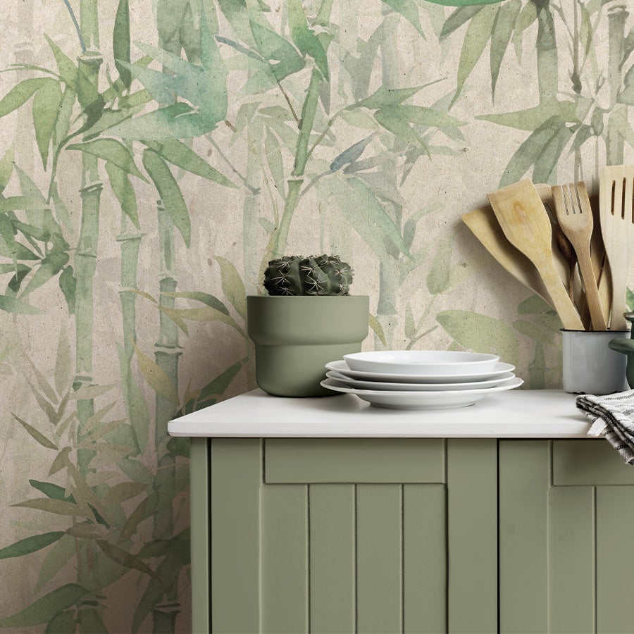 Papel pintado vinílico adhesivo BAMBOO GREEN. Impermeable. Especial cocina y baño. Fácil colocación y limpieza. Case perfecto. 65x280cm - 2