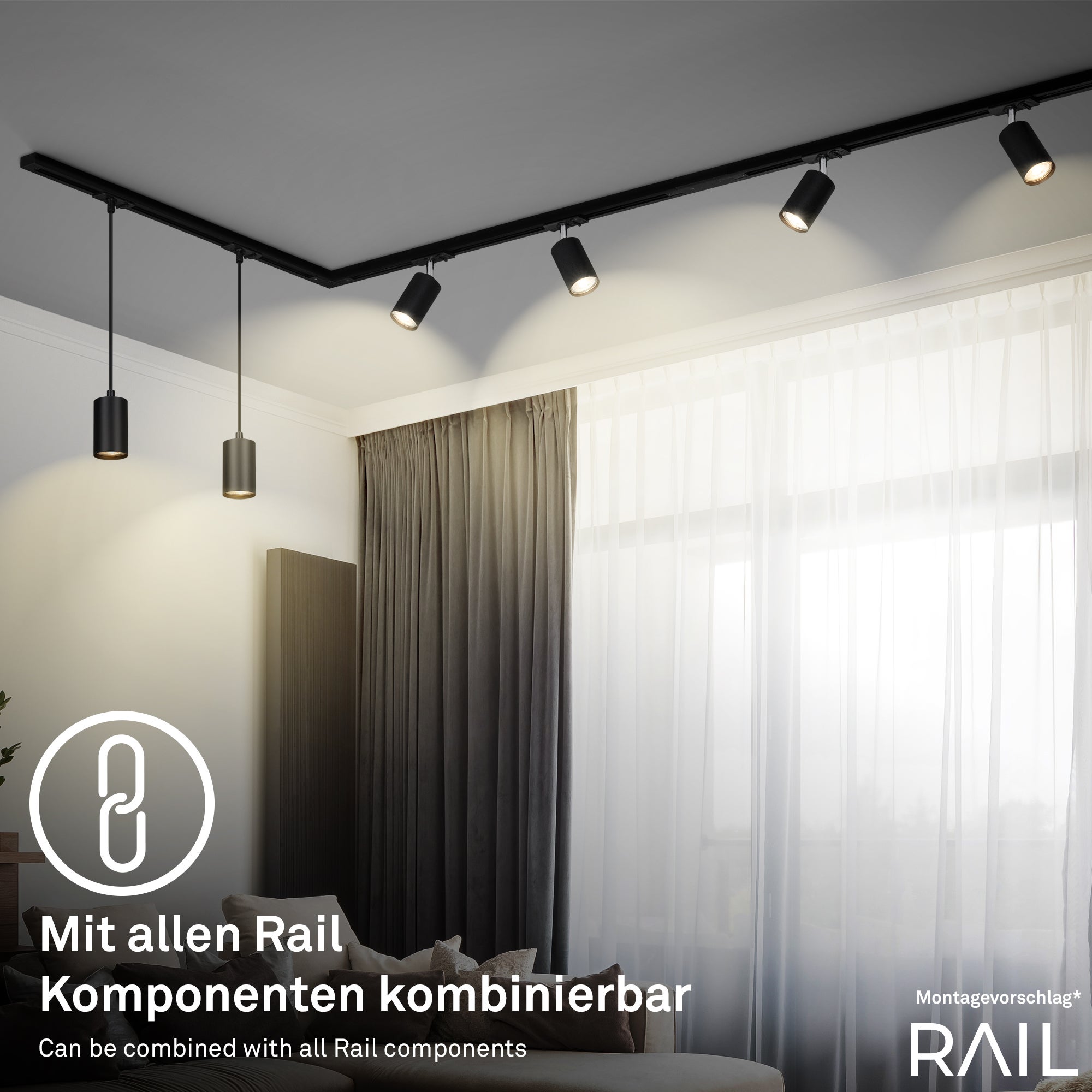 Faretto Per Binari Rail Metallo Nero Opaco 1 Luce Gu10 - 3