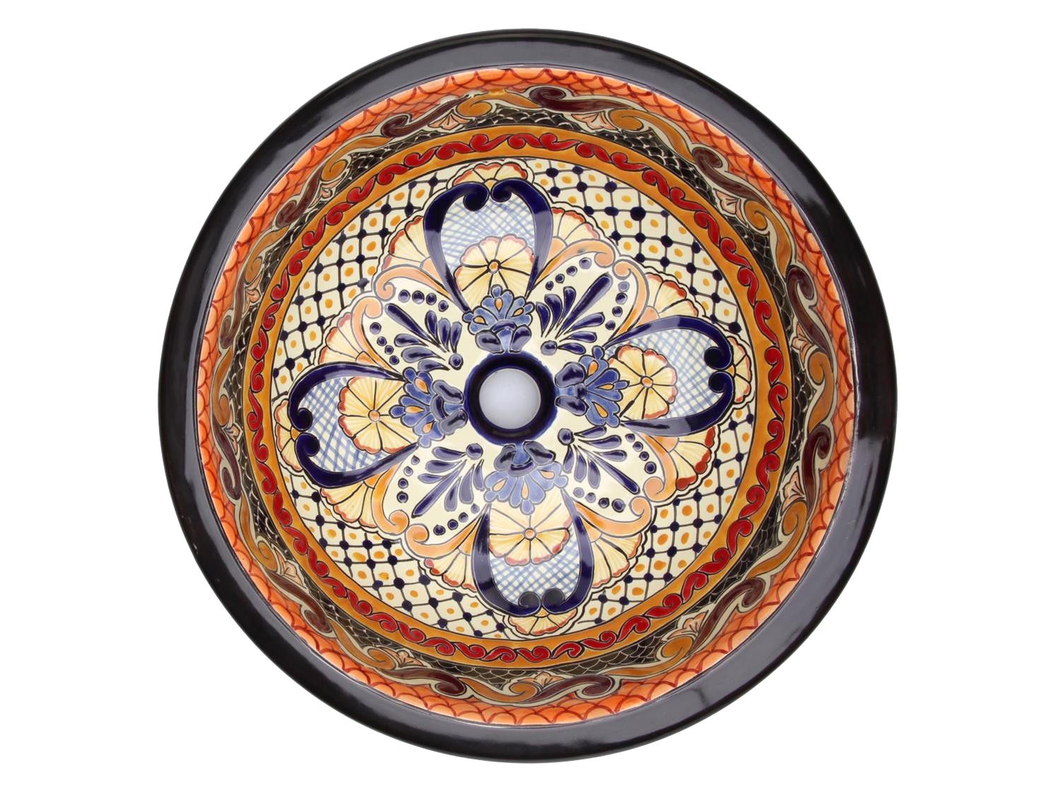 Meksykańska ceramiczna umywalka wpuszczana w blat Ynes - Duża okrągła umywalka łazienkowa 43 x 13 cm | Umywalka dekoracyjna