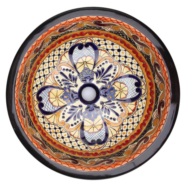 Meksykańska ceramiczna umywalka wpuszczana w blat Ynes - Duża okrągła umywalka łazienkowa 43 x 13 cm | Umywalka dekoracyjna