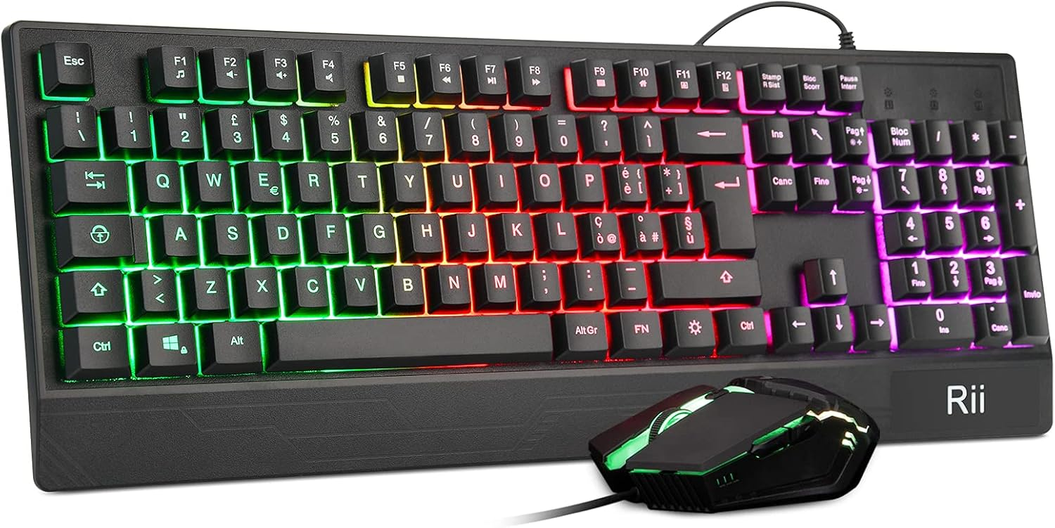 Tastiera E Mouse Gaming Con Poggiapolsi, USB Cablato Layout Italiano QWERTY Tastiera Retroilluminato A LED Colore Arcobaleno, Mouse 6 Tasti 2400 DPI E Tappetino Per Mouse Per Giochi Per PC, Nero - Foto 11