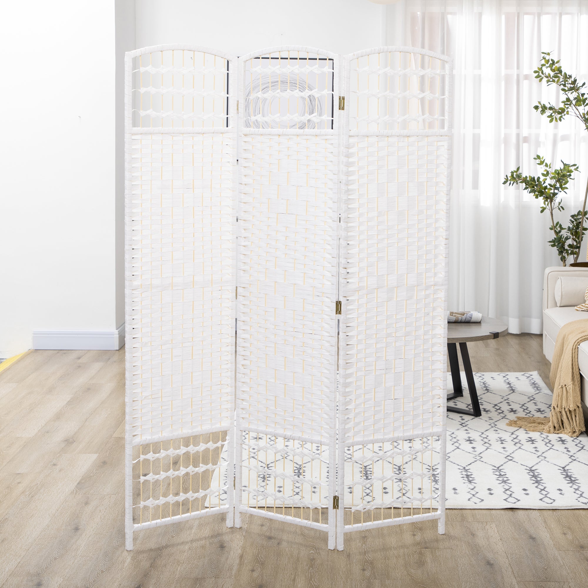 Paravent intérieur bois séparateur pièce cloison pliable 3 panneaux 120x170 cm blanc - 9