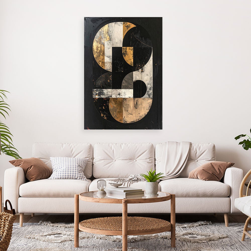 Obraz do salonu sypialni loftu biura, Abstrakcja geometryczna czarno złota w stylu glamour 80x120 - 2