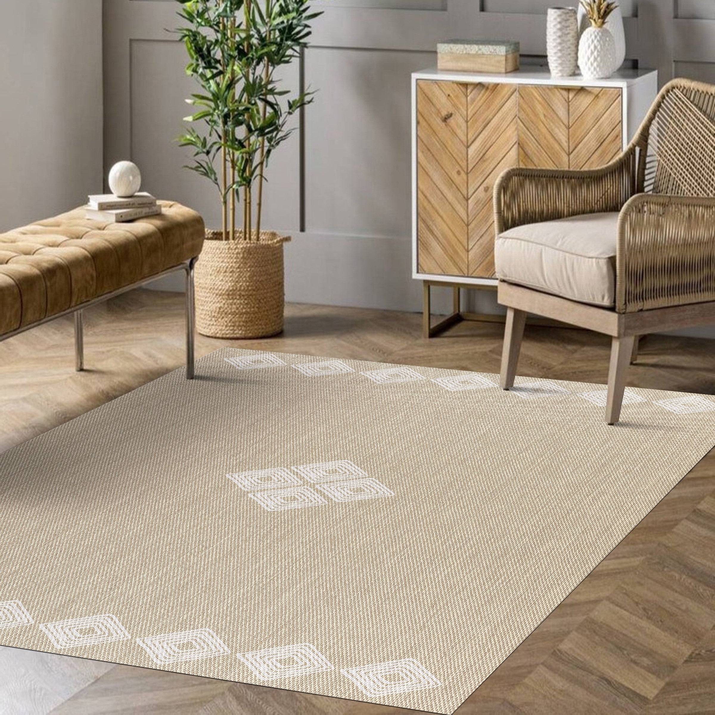 Tapis vinyle tressé Premium de Haute Qualité Tapis de chambre Lavable antidérapant et résistant Deblon Ethnique Blanc 200x290 cm - 2