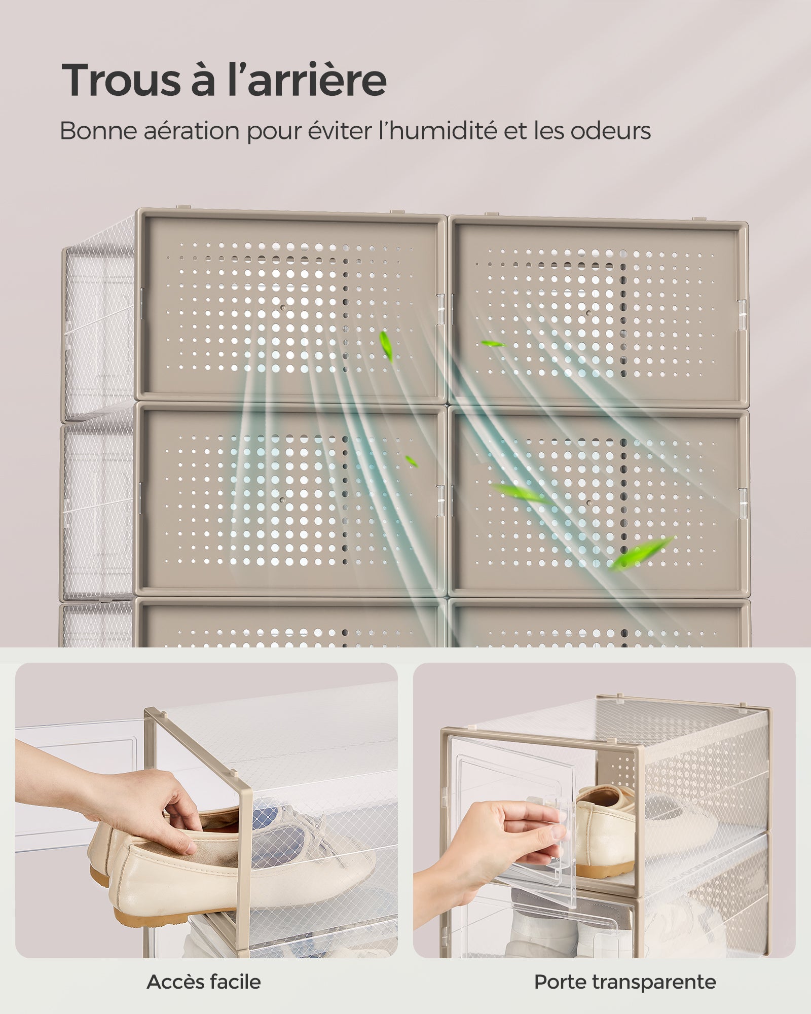 Boîtes à Chaussures, Lot de 18, Rangement Chaussures, Pliable, pour Pointure jusqu’à 44, Transparent et Beige Avoine - 6