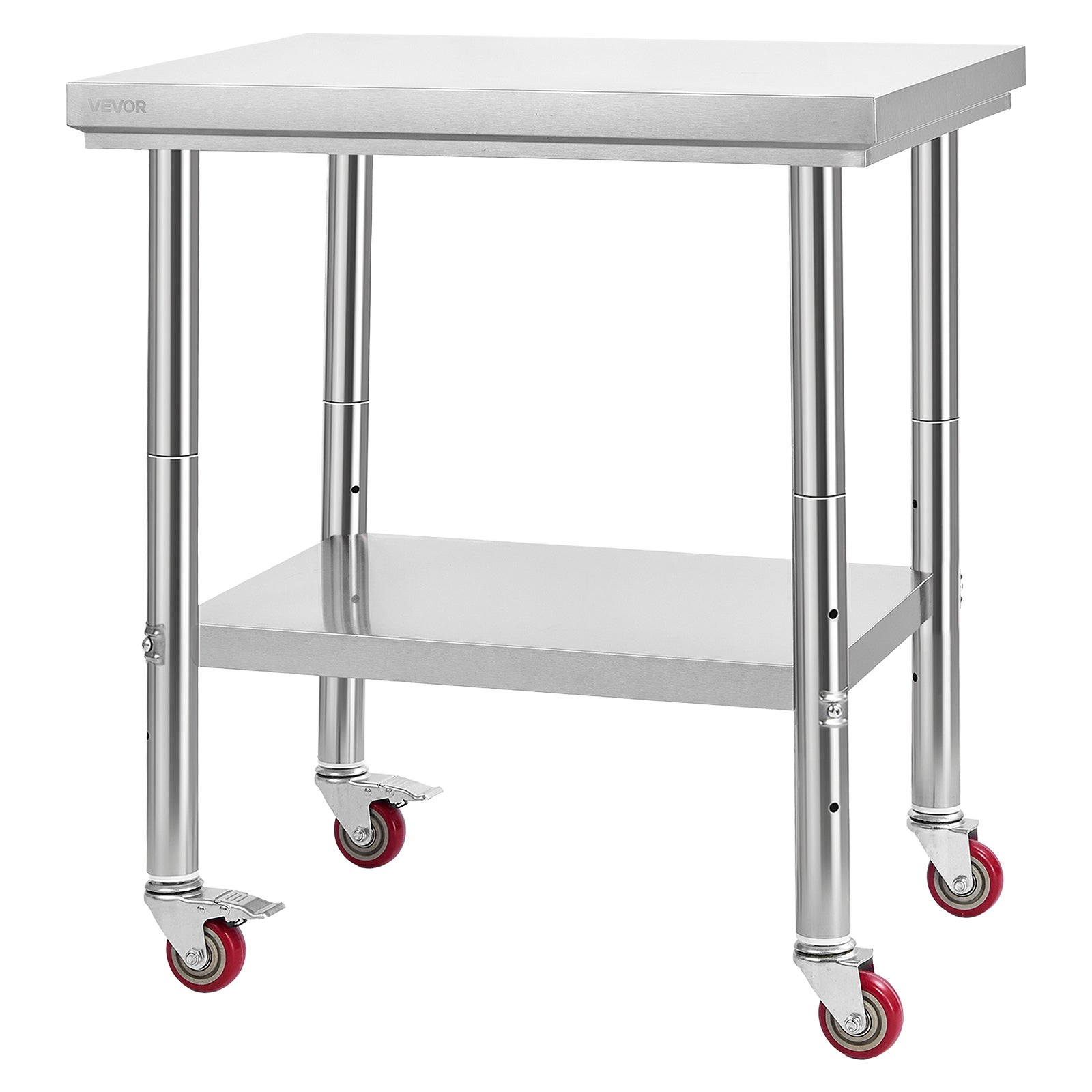 Tavolo da lavoro VEVOR acciaio inox 76x60 cm, con ruote e ripiano regolabile, per preparazione alimenti, cucina professionale, ristorante, hotel - 9