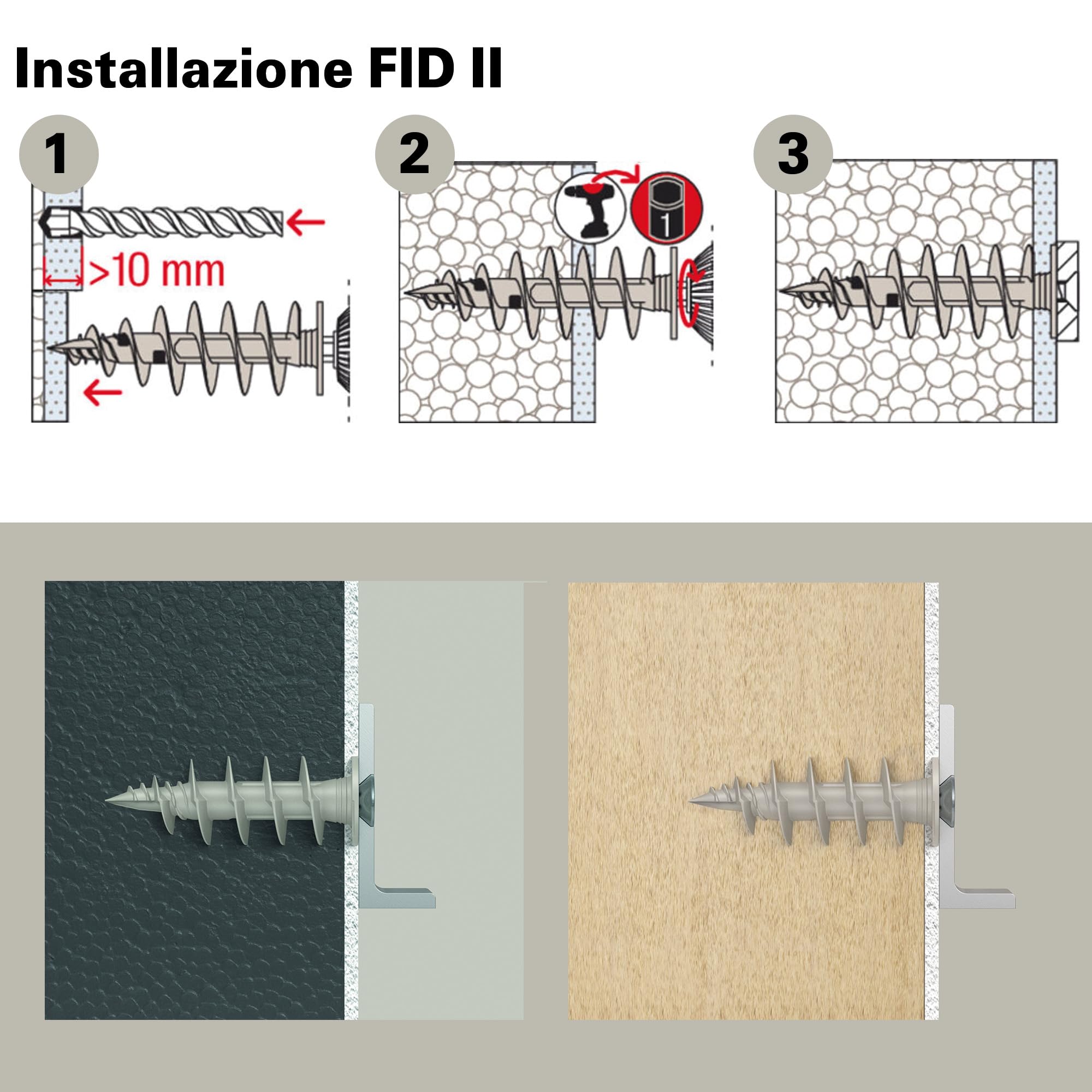 Fischer FID II 50 mm, 4x Tasselli con Vite per Cappotto, Isolanti, per Fissaggio Carichi Leggeri, 573823 - 2