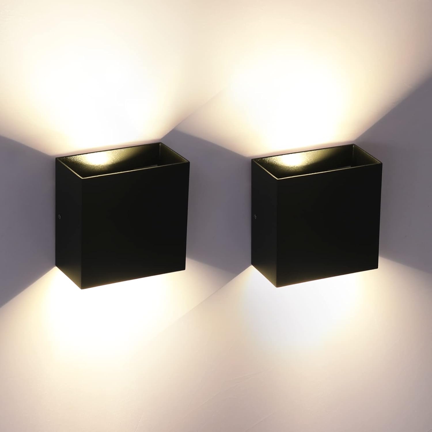 Zestaw 2 lamp ściennych LED, wodoodpornych IP65, w kolorze czarnym, 3000K, 6W, nowoczesne zewnętrzne lampy ścienne aluminiowe ze światłem skierowanym