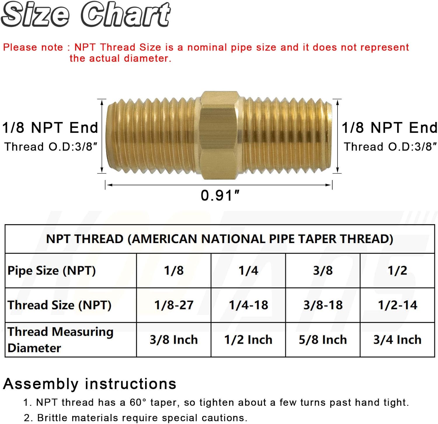 Raccord Mamelon Hexagonal Laiton 3/4" X 1/2" NPT - Pour Tuyauterie Eau - Raccord Excentré